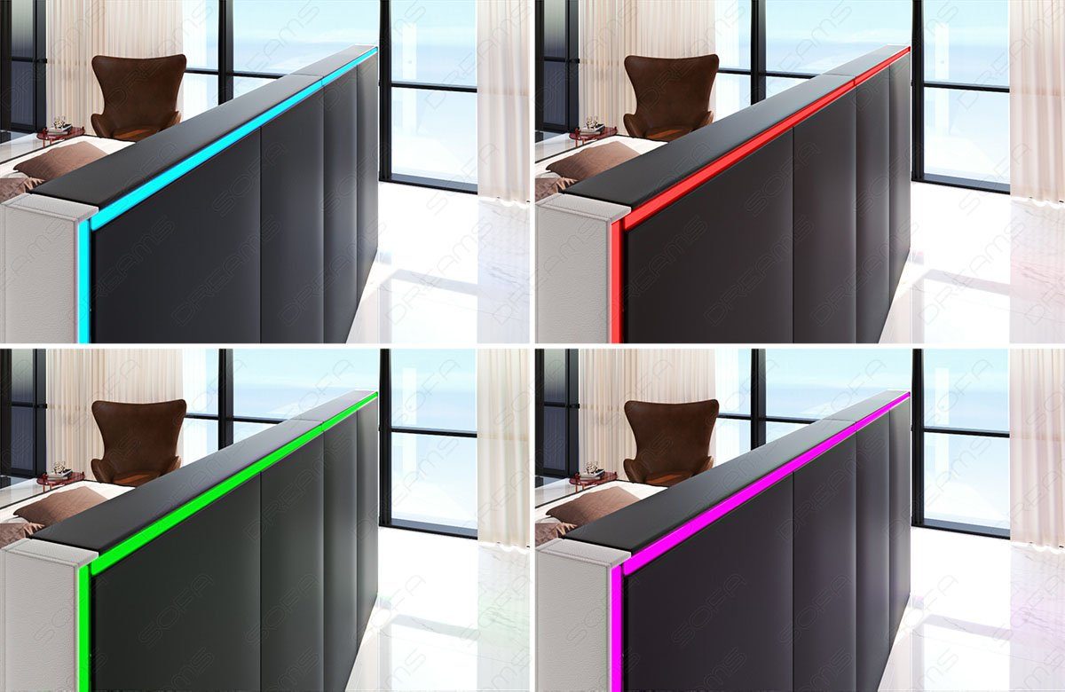 Sofa Dreams Boxspringbett Monaco Microfaser Mineva, mit Topper, Schubladen, USB-Anschlüssen und LED-Beleuchtung