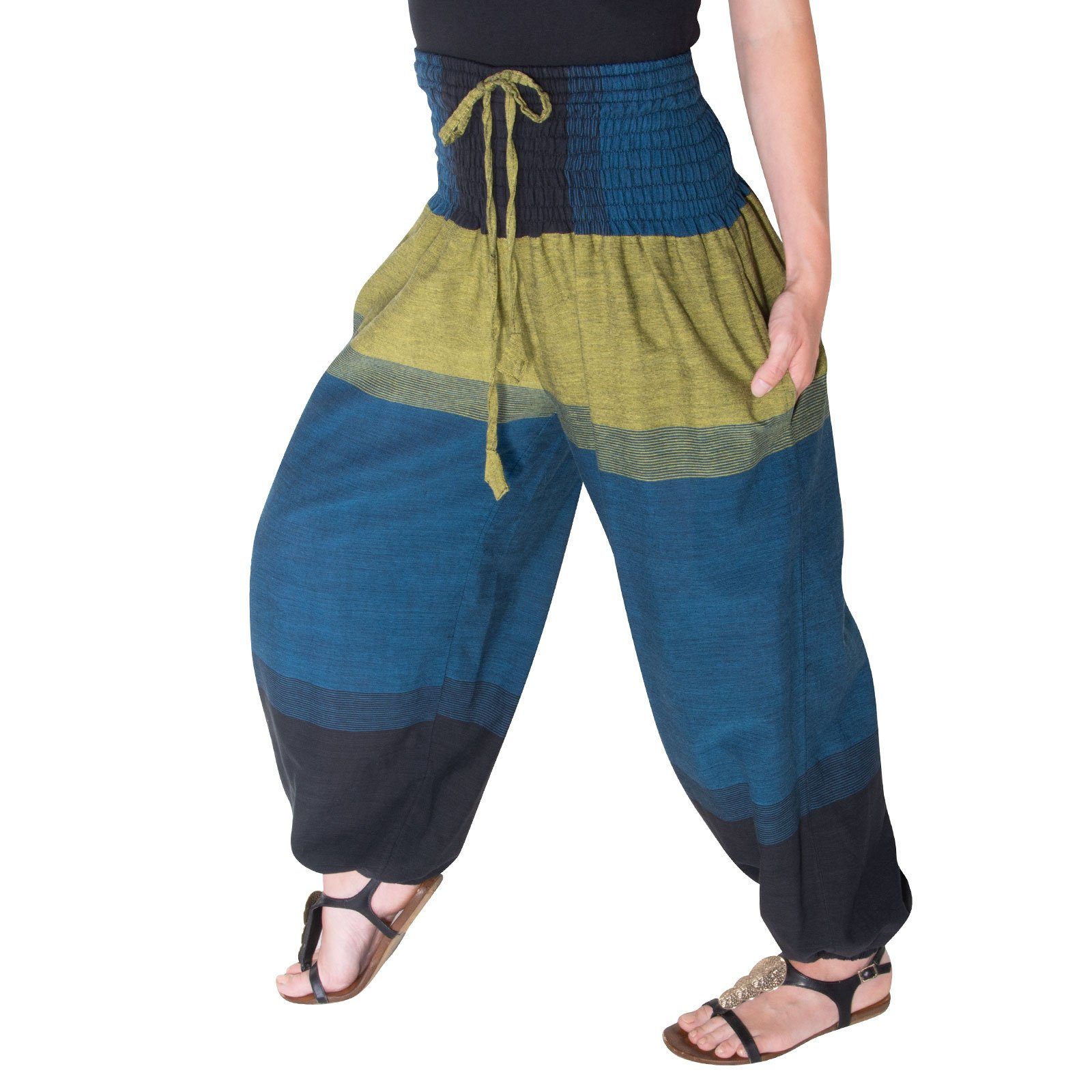 Pluderhose KUNST&MAGIE Haremshose bunt size MAGIE UND KUNST Petrol Boho / Smerhose Damen Grün Yoga one Pumphose