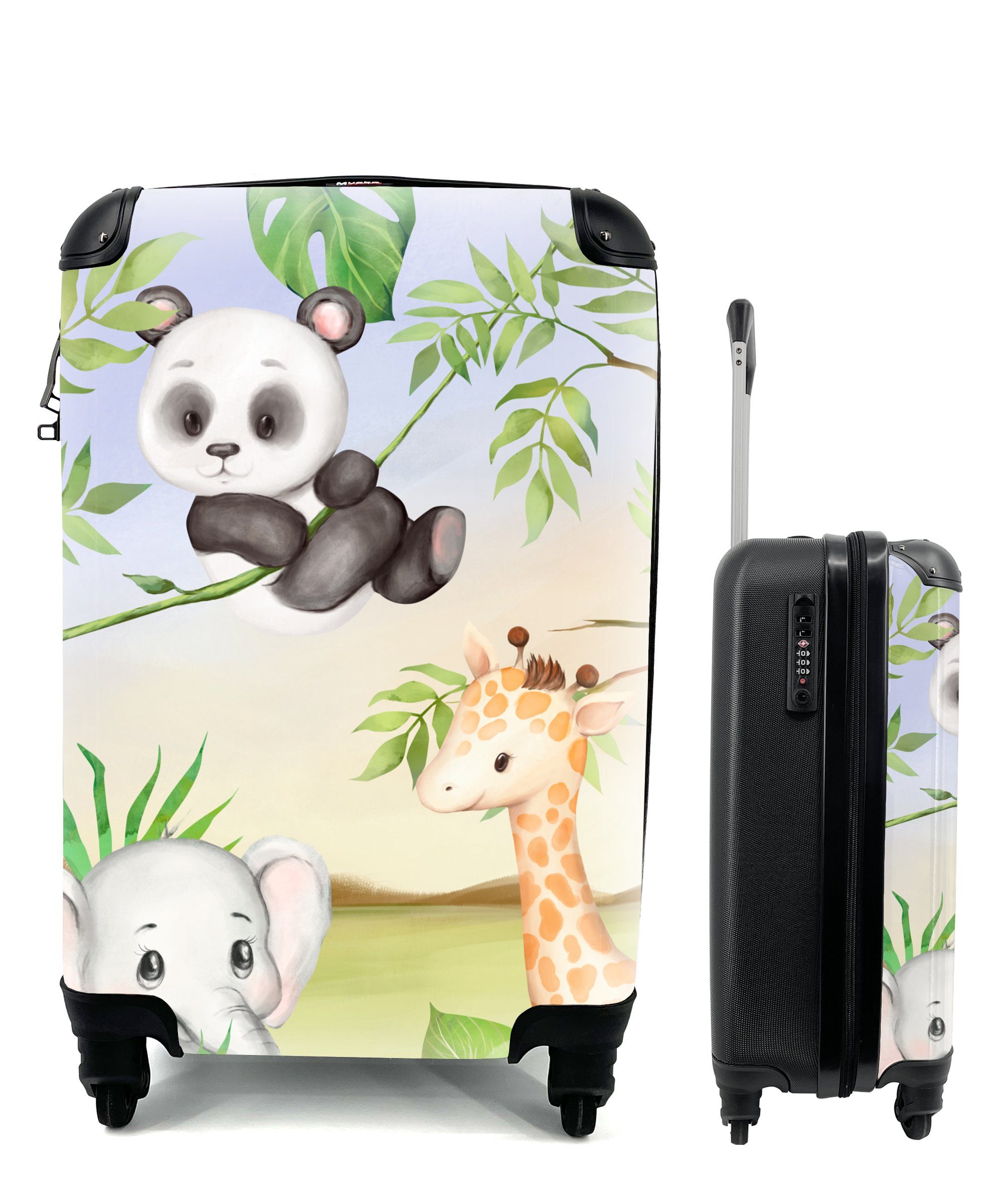 MuchoWow Handgepäckkoffer Tiere - Kinder - Dschungel, 4 Rollen, Reisetasche mit rollen, Handgepäck für Ferien, Trolley, Reisekoffer