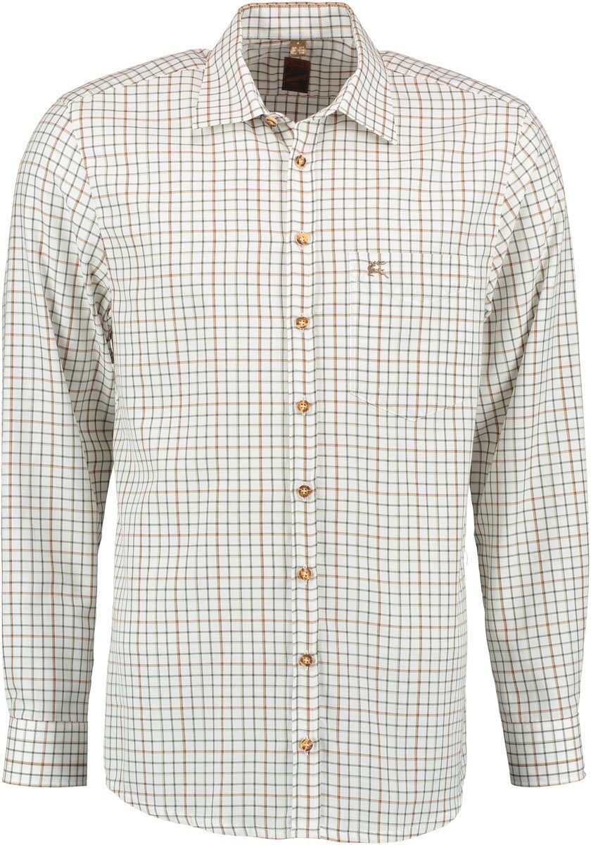 OS-Trachten Trachtenhemd Smavel Langarmhemd mit Hirsch-Stickerei auf der Brusttasche khaki/schlamm