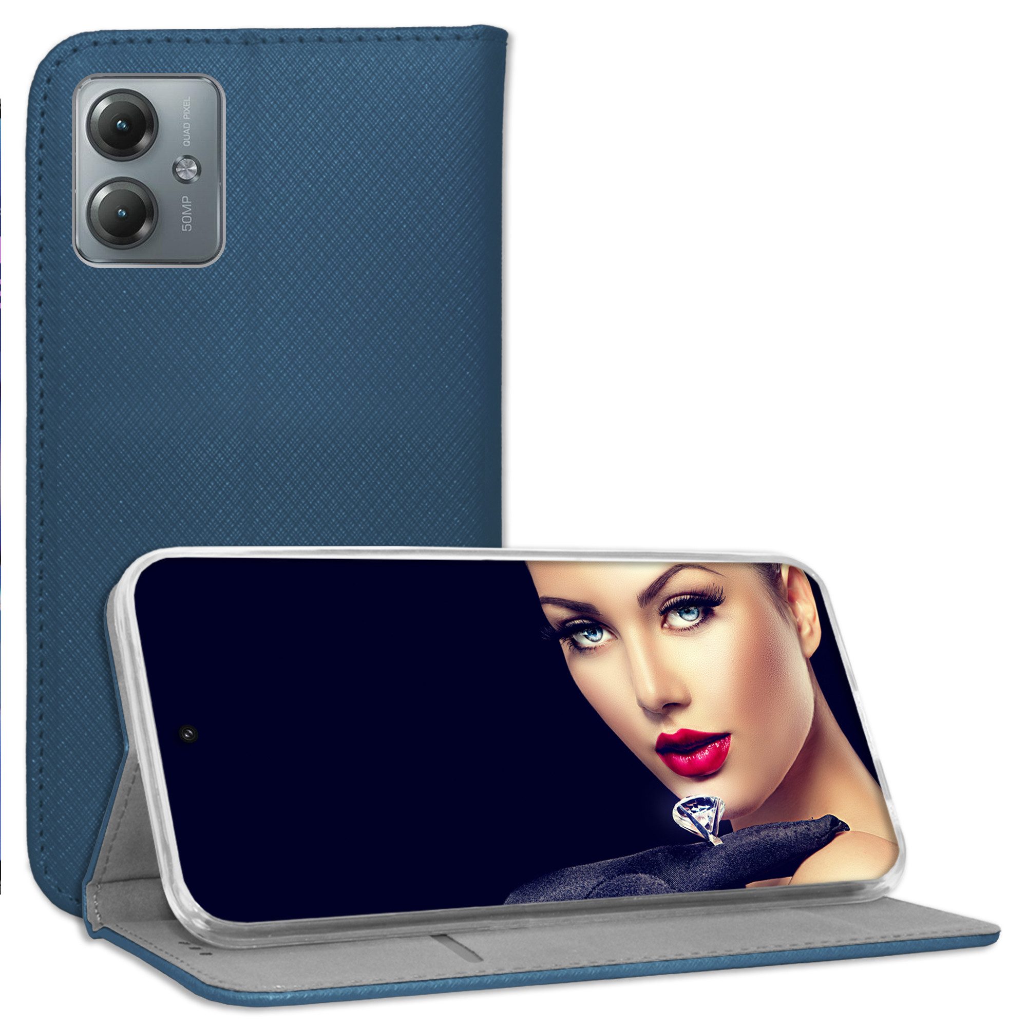 mtb more energy Smartphone-Hülle Smart Magnet für Motorola Moto G14, Blau, Bookstyle Klapphülle Cover Wallet Case aus Kunstleder