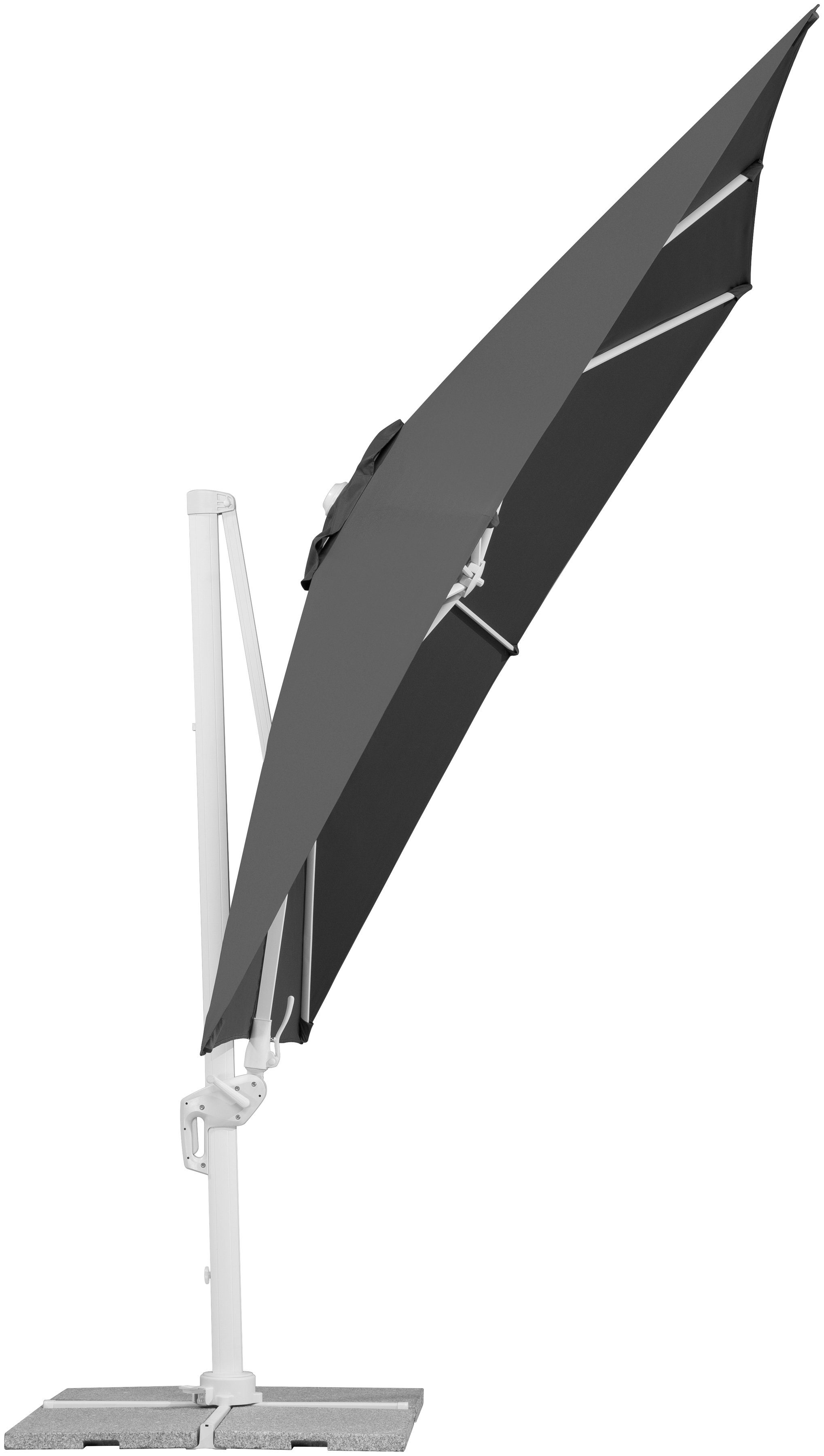 Schneider Schirme Ampelschirm Rhodos Twist Bianco, LxB: 300x300 cm, mit Schutzhülle und Schirmständer, ohne Wegeplatten