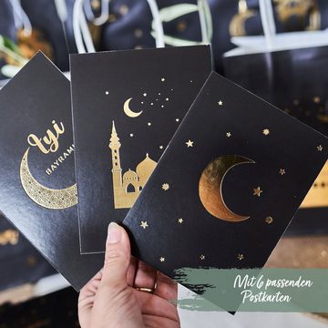 PAPIERDRACHEN Geschenkbox 6 bunte Henkeltüten zu Ramadan - mit Anhängern und Postkarten, mit Anhängern und Postkarten - ideal zum Verpacken von Geschenken