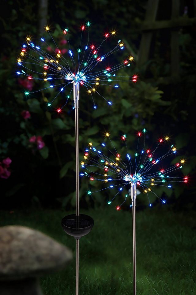 IC Gardenstyle LED Solarleuchte 2er Set Dekoleuchte Feuerwerk, moderne  Gartenleuchte, inkl. Erdspieß, kabellos, insgesamt 120 LEDs, Höhe: ca. 85 cm