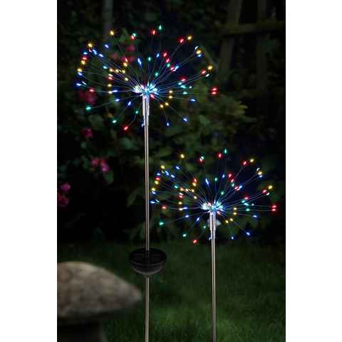 IC Gardenstyle LED Solarleuchte 2er Set Dekoleuchte Feuerwerk, moderne Gartenleuchte, inkl. Erdspieß, kabellos, insgesamt 120 LEDs, Höhe: ca. 85 cm
