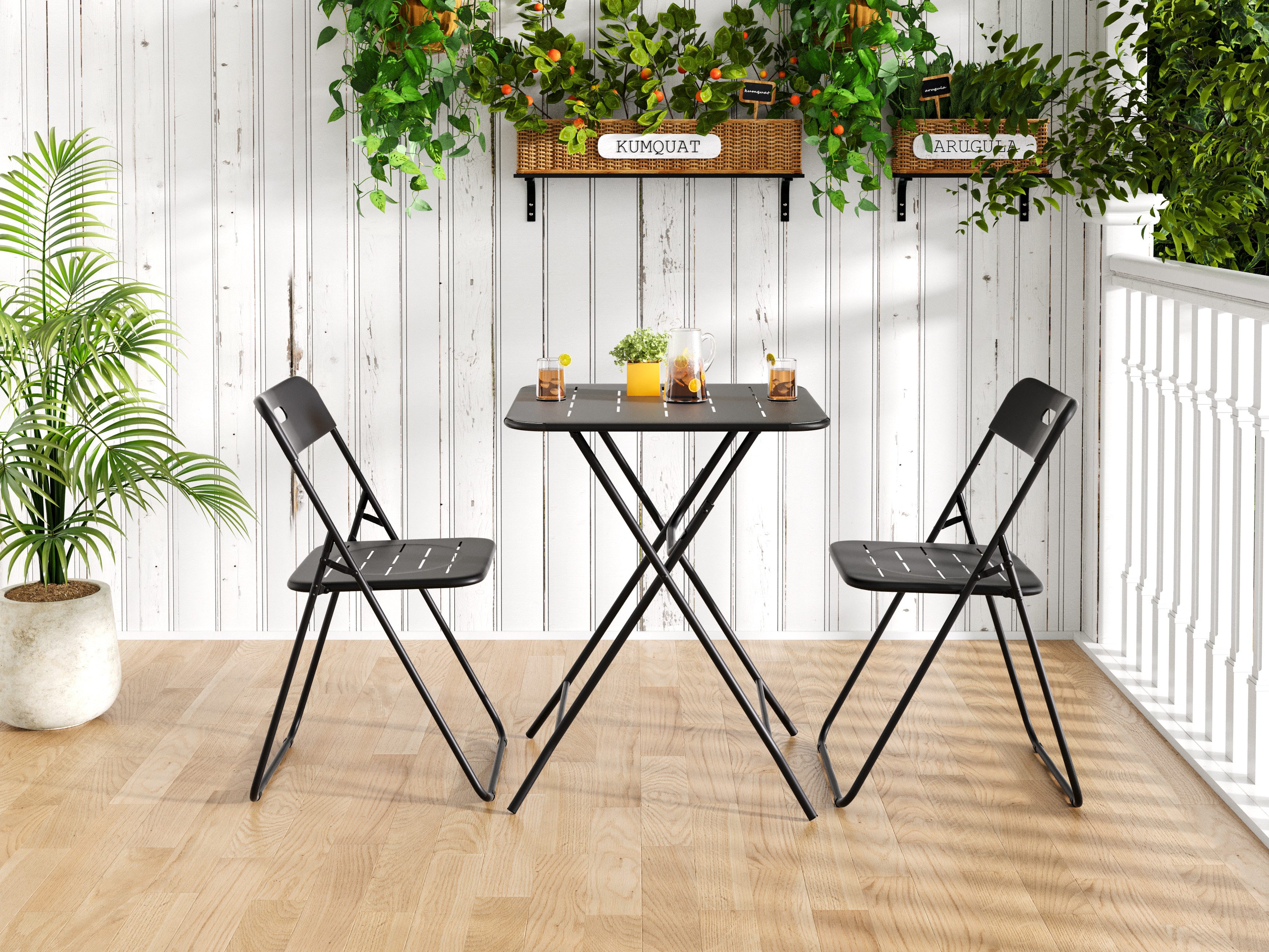 HAUSS SPOLE Gartenlounge-Set 3-tlg Outdoor-Bistroset Terrassenmöbel mit 2 Stühlen&1 Tisch,Schwarz, (Balkonset klappbar mit Klapptisch und Klappstühlen)