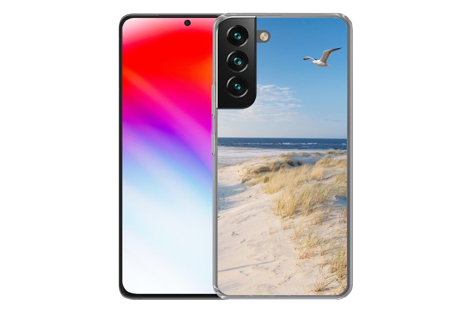MuchoWow Handyhülle für Samsung Galaxy S22 Düne - Möwe - Strand - Meer - Sonne, Phone Case, Silikon, Schutzhülle Dünn