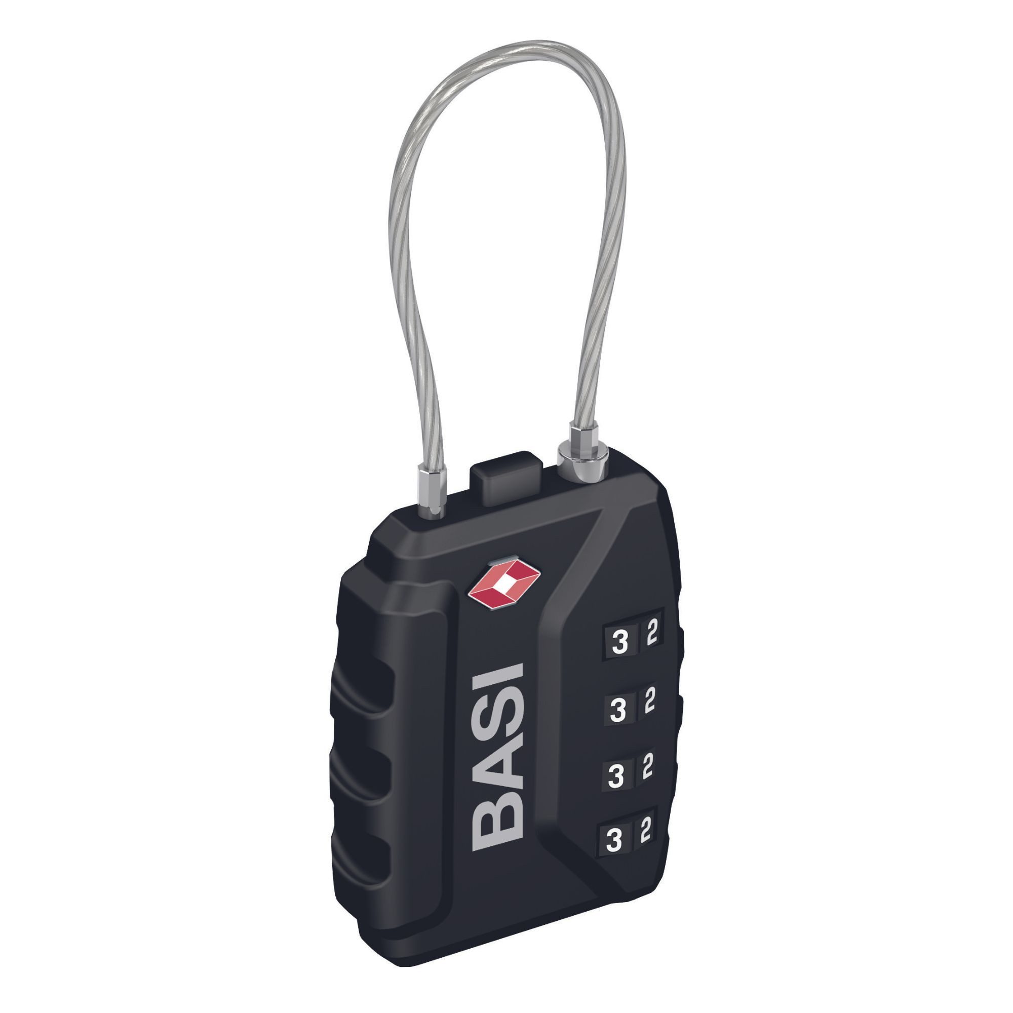 BASI Vorhängeschloss Kofferschloss, (Packung, 1-tlg), Zahlencode 4-stellig, Breite 37 mm, flexibles Stahlseil