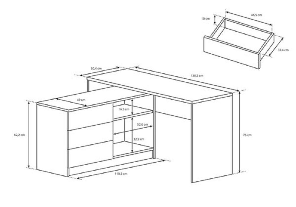 Feldmann-Wohnen Schreibtisch TEO (PC-Tisch, wählbar Farbe Computertisch), graphit
