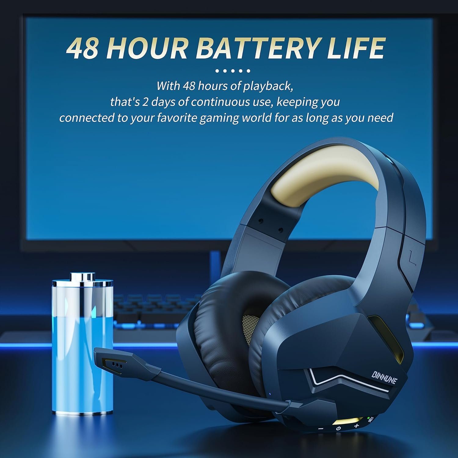 Gaming) für Bluetooth, kabellose Gaming-Headset 2,4-GHz-Latenz PC (Niedrige BINNUNE Headset PS4 mit Mikrofon Bluetooth Wireless High-Fidelity-Sound, Playstation, für