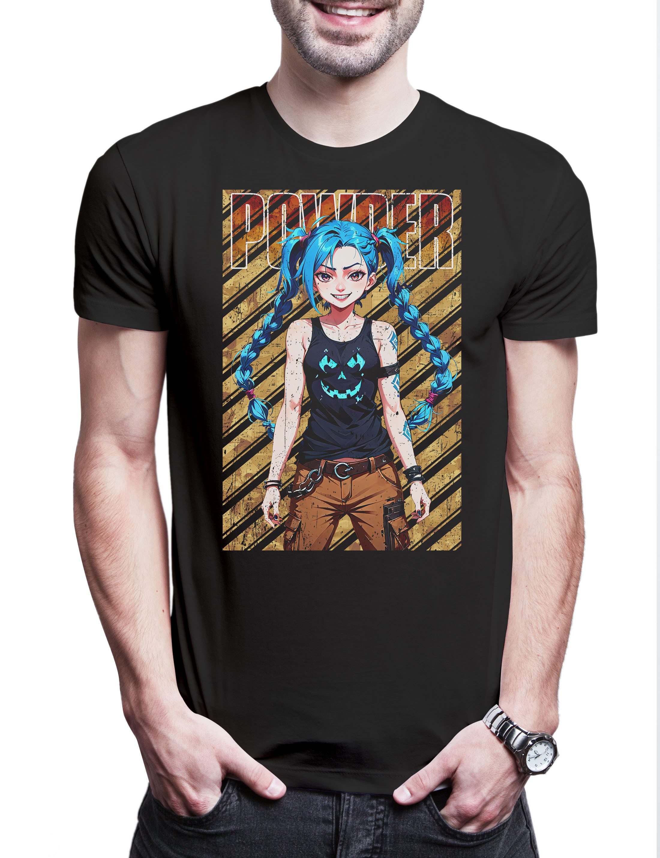 Print-Shirt Jinx Powder Herren T-Shirt Arcane Legends Anime Punk Tattoo League LOL