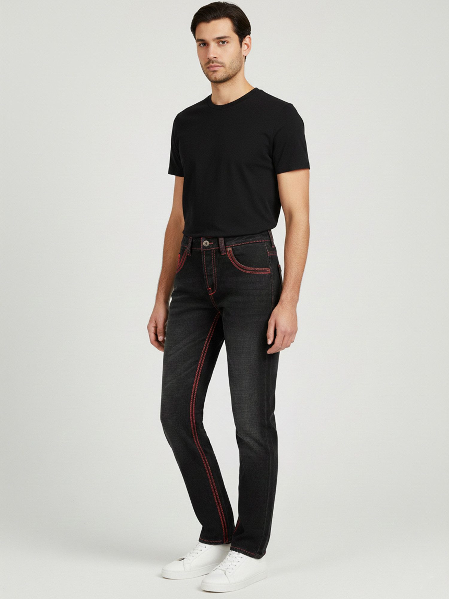 Rock Creek Straight-Jeans Herren Jeans Stonewashed Schwarz dicke Naht RC-2092 – Bild 5 von 5