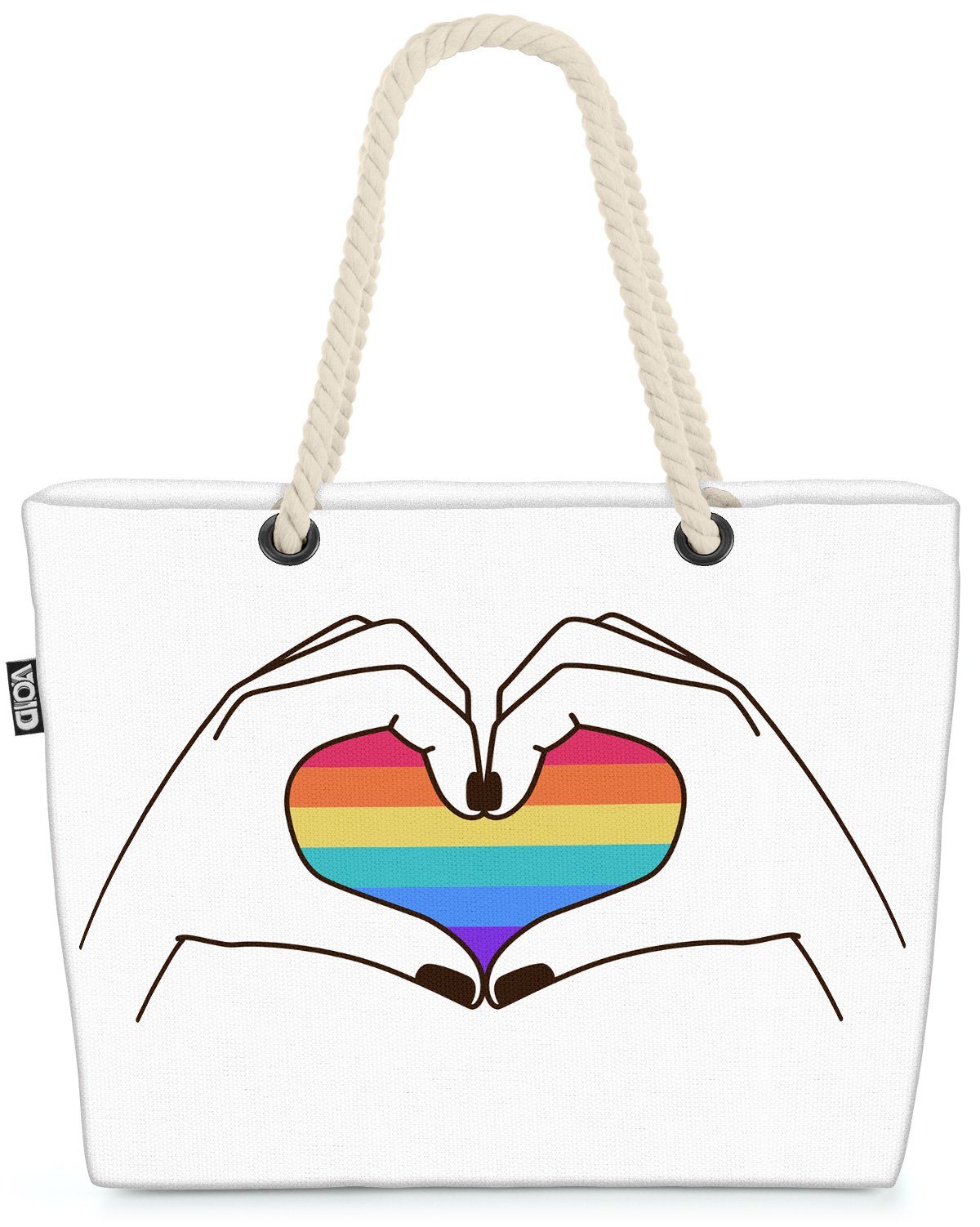 VOID Strandtasche (1-tlg), Regenbogen Hände Herz gestreift Hände Beziehung Gay pride flag parade