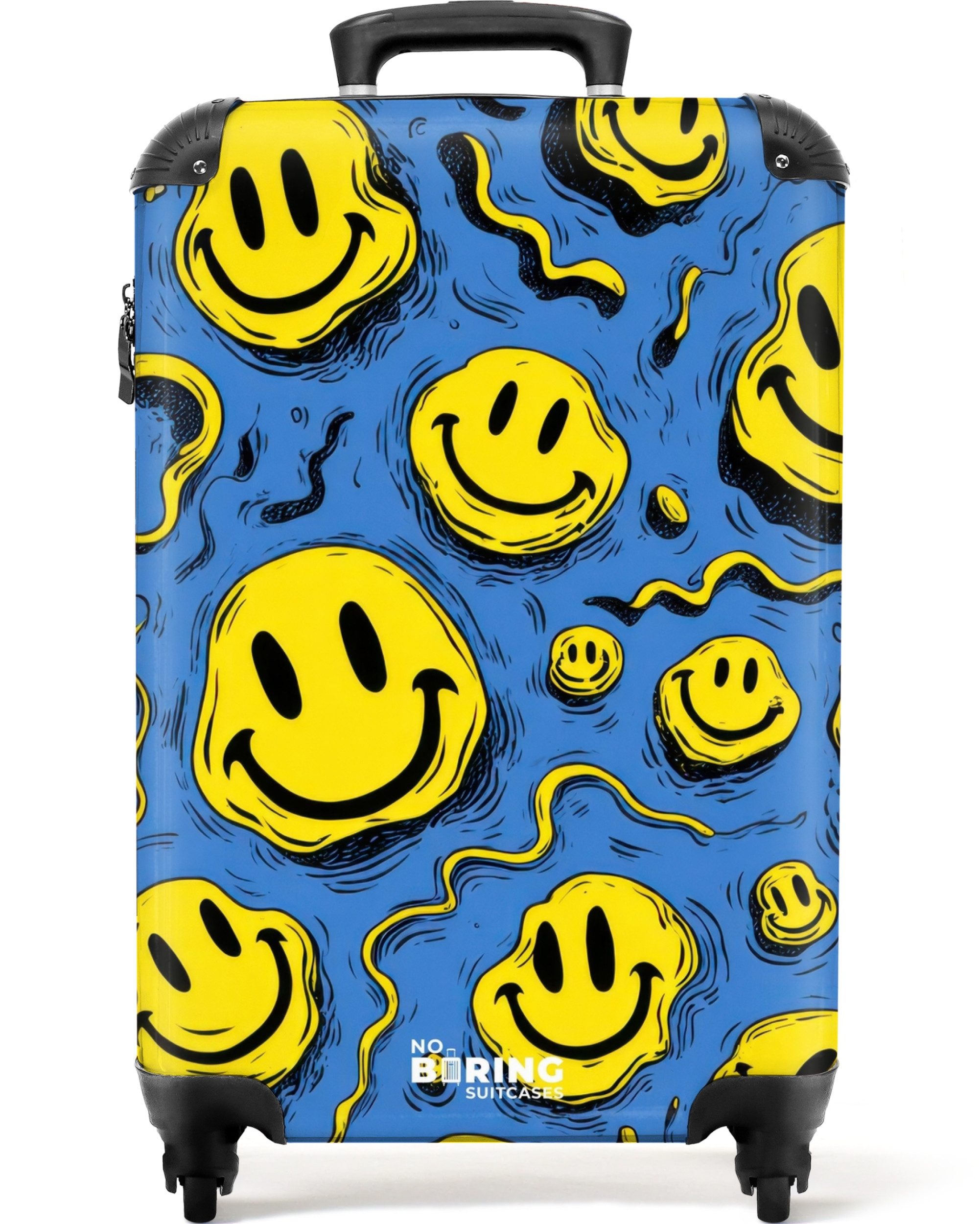 Kinderkoffer Gelbe verschnörkelte Smiley-Gesichter auf blauem Hintergrund 55x35x20c