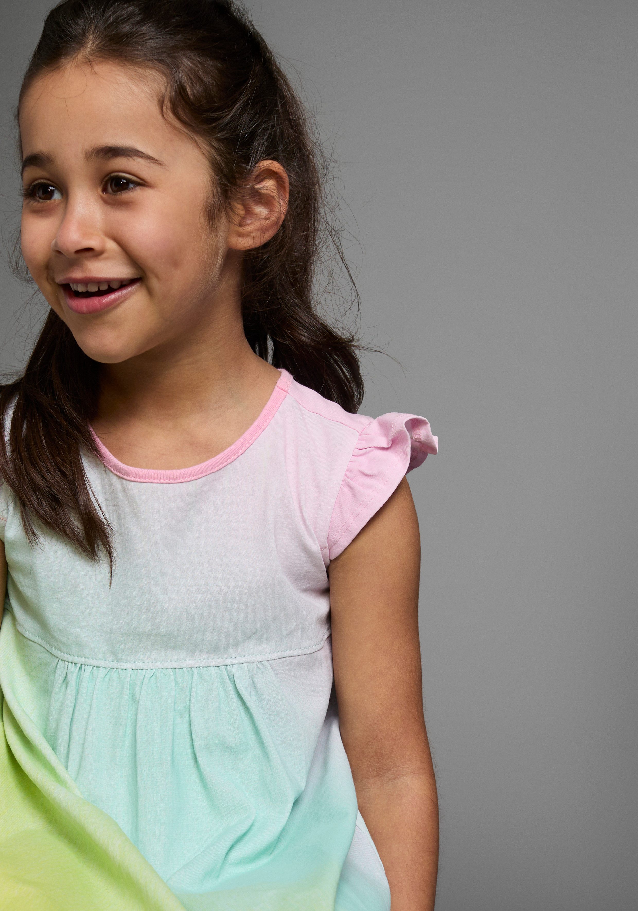 KIDSWORLD Jerseykleid in Regenbogenfarben kniefreie Länge, weit ausgestellter Schnitt, aus Baumwolle – Bild 4 von 5