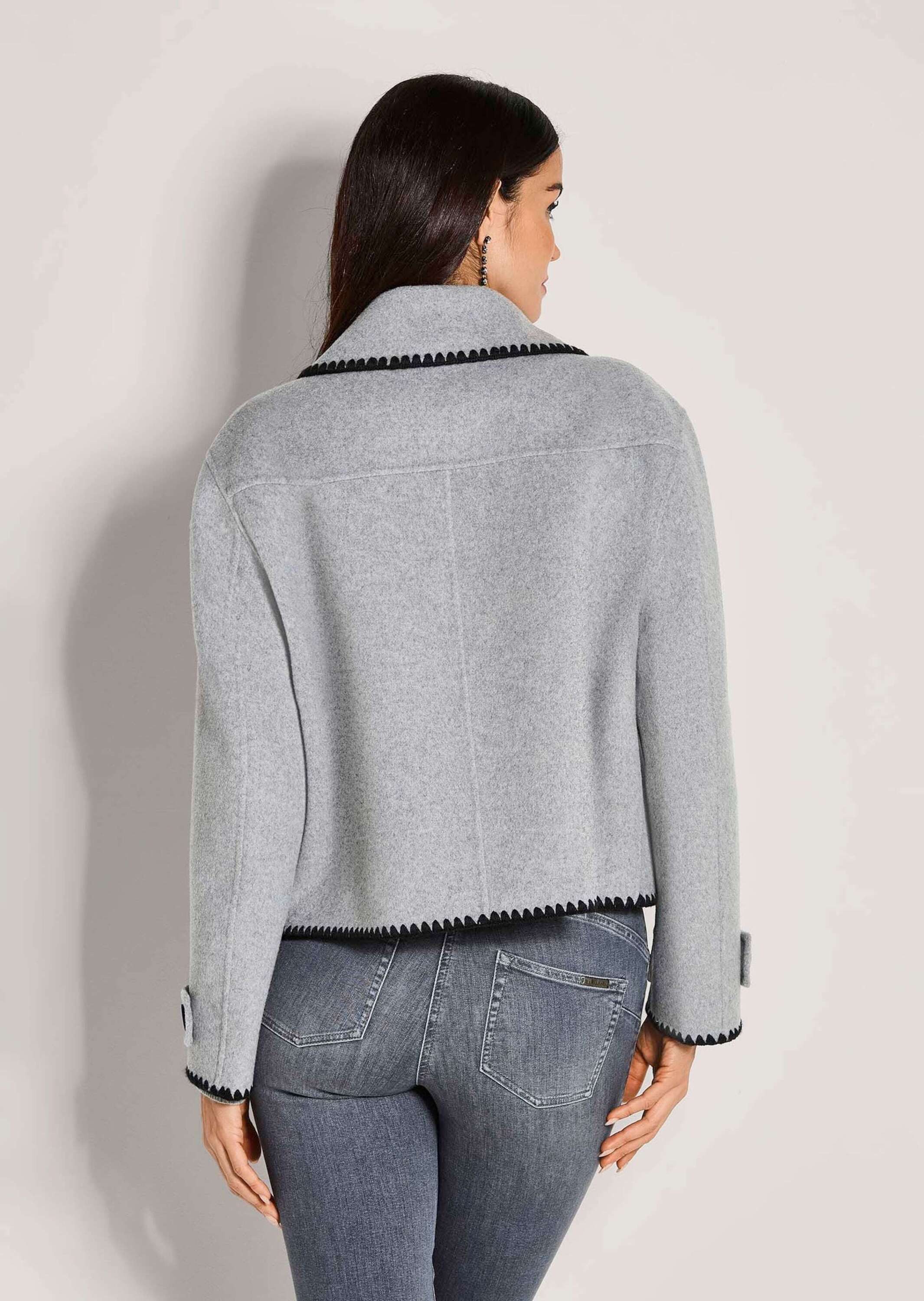 MADELEINE Outdoorjacke Elegante Wolljacke mit Reverskragen Zweireihige Knopfleiste, kontrastreiche Handstiche, Langarm