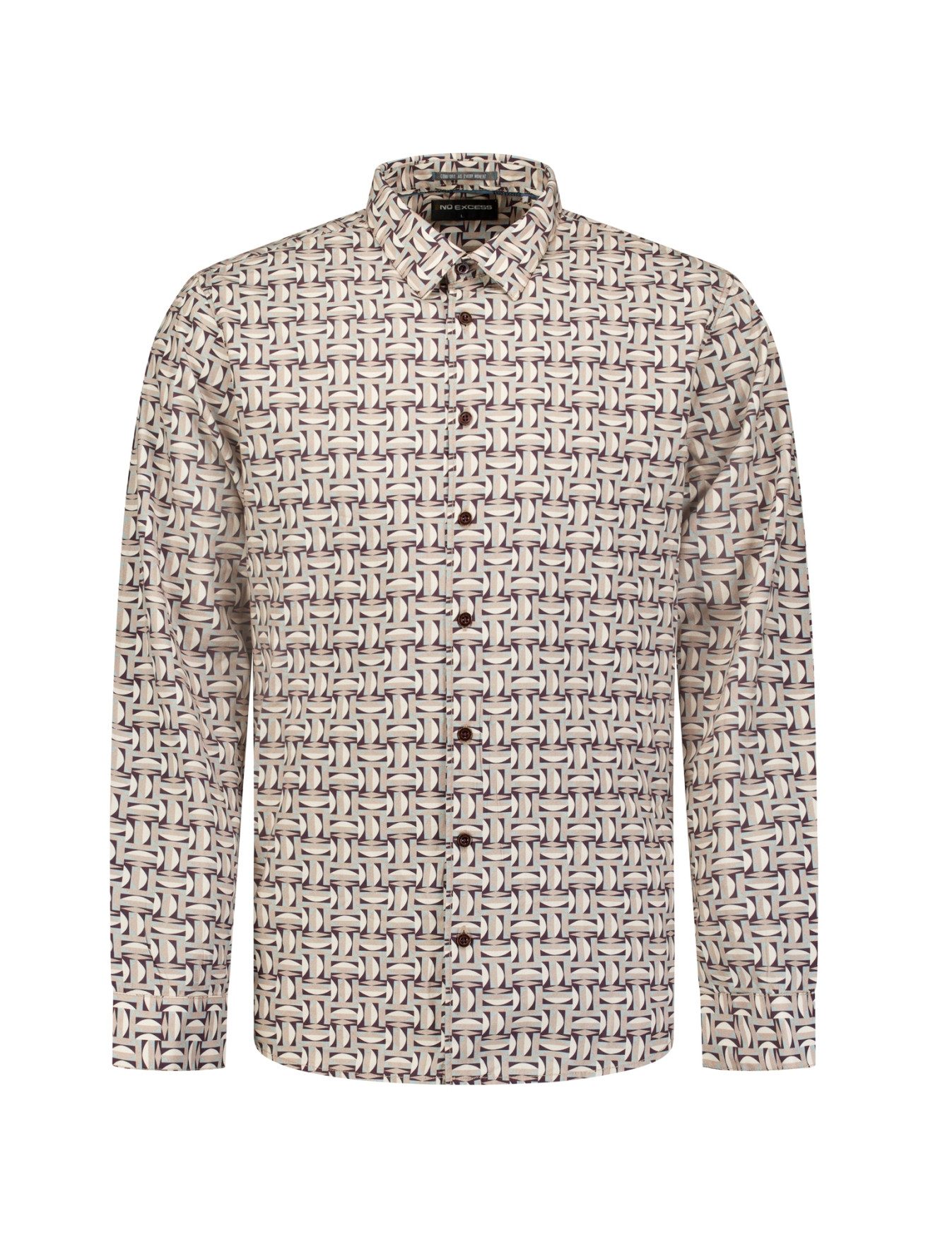 NO EXCESS Businesshemd Shirt Allover Printed - geometrisches Musterhemd