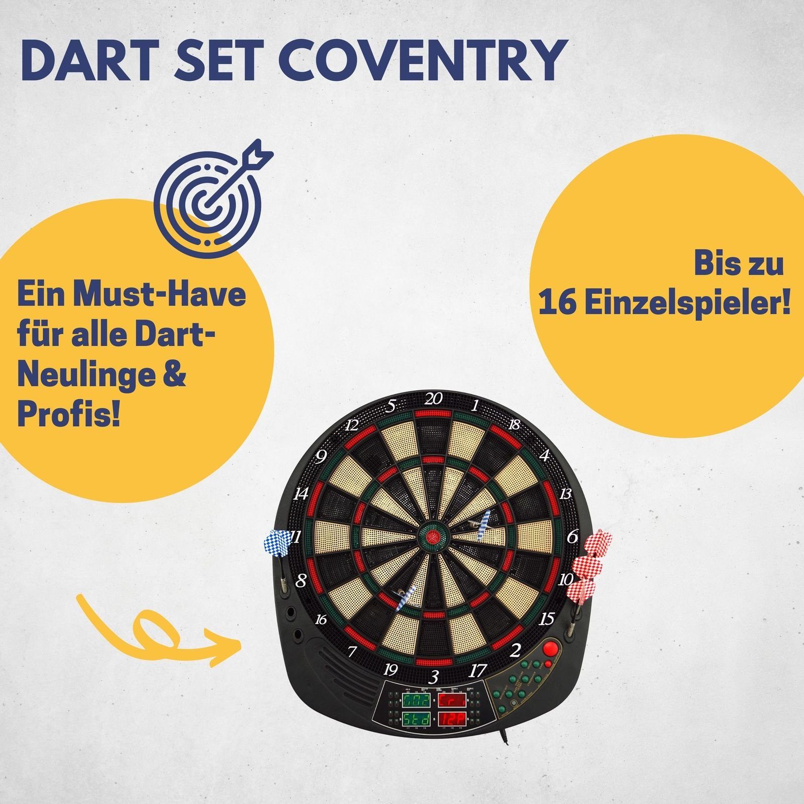 B Best Sporting Dartautomat Coventry Dartscheibe wertigen Set Set im & 12 elektronisch Xtra Ersatzspitzen, mit Dart Dartpfeilen