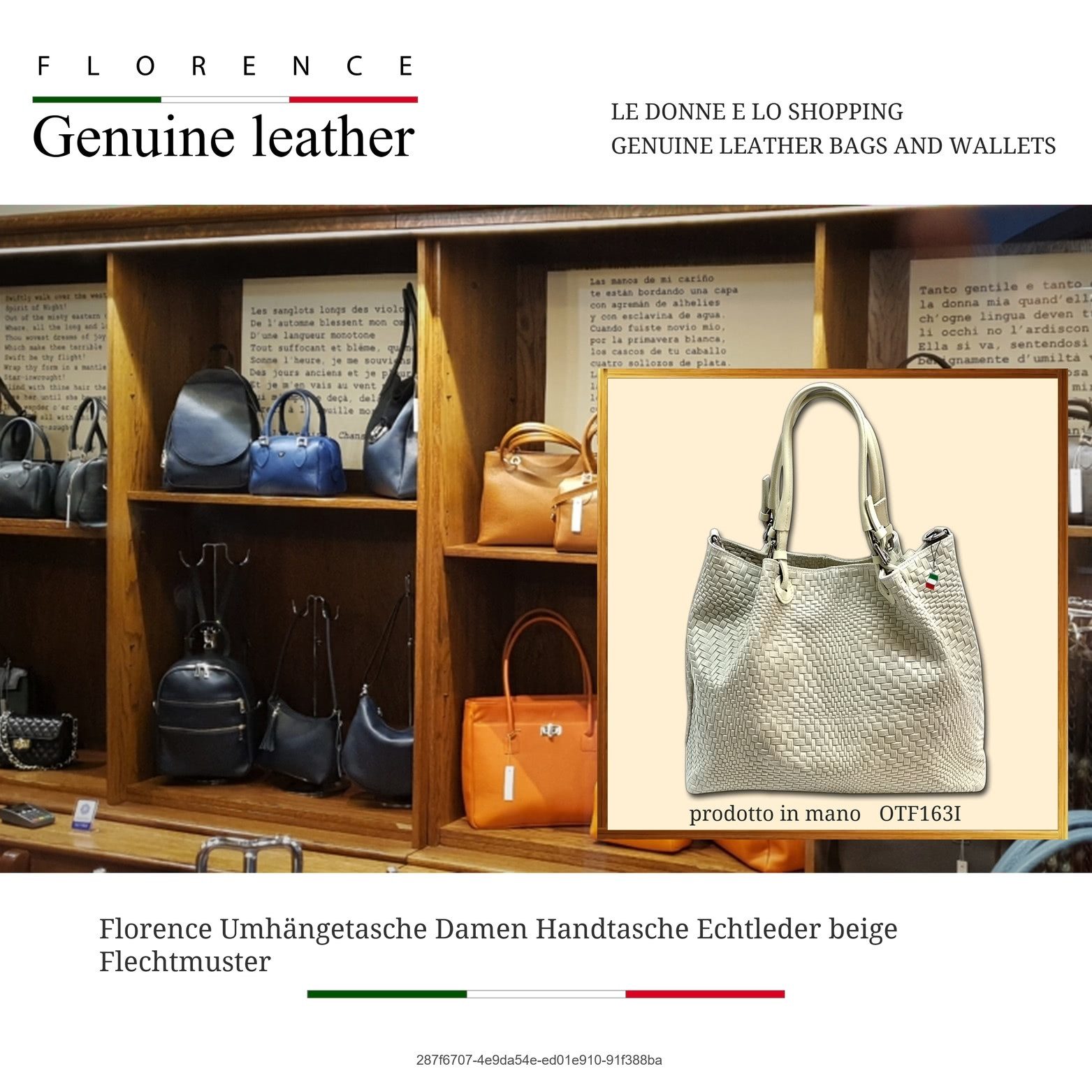 FLORENCE Umhängetasche Handtasche beige Florence Tasche (Umhängetasche, Umhängetasche), Damen Tasche Echtes Leder beige, geprägtes, abstraktes Flechtmuster