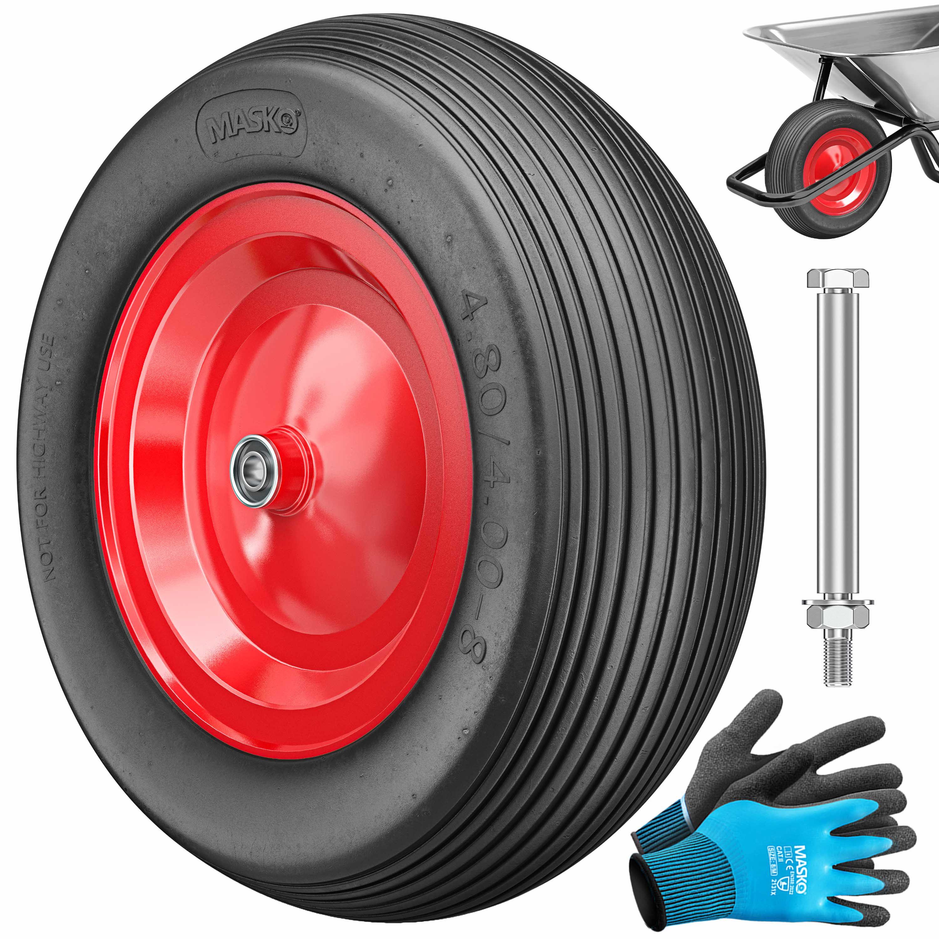 MASKO Schubkarren-Rad, PU Schubkarrenrad Vollgummi 200 kg pannensicher 4.80/4.00-8 Ø