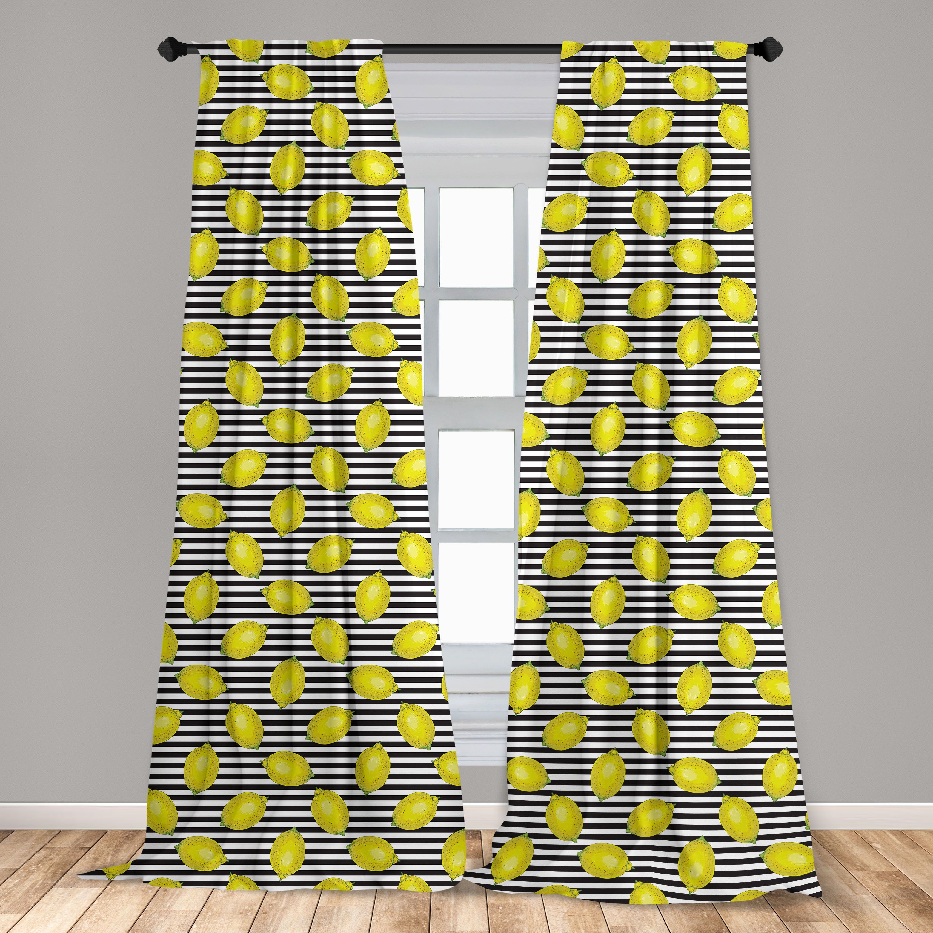 Dekor, Wohnzimmer Zitronen Motiv Stripes Vorhang für Microfaser, Gardine Abakuhaus, Schlafzimmer Citrus Kunst