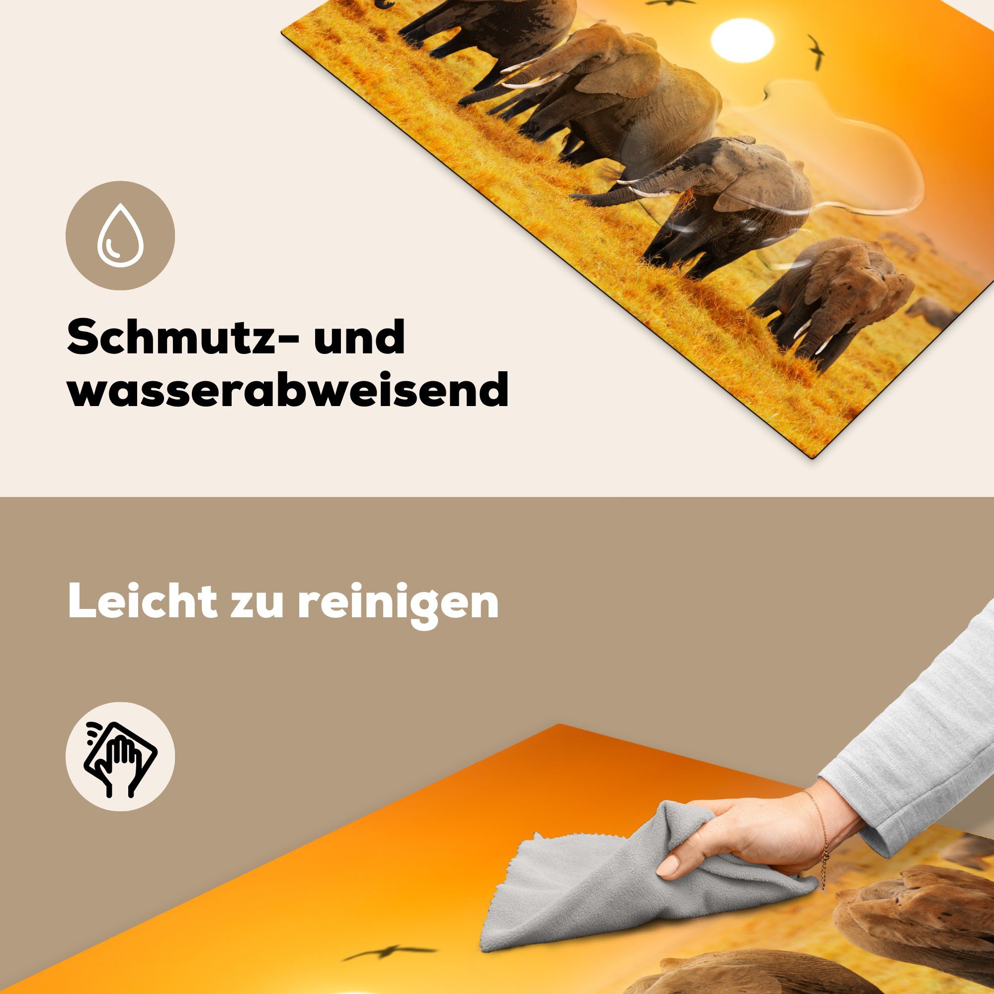 MuchoWow Herdblende-/Abdeckplatte Schutz Elefant tlg), Vogel die Ceranfeldabdeckung - Vinyl, Induktionskochfeld 81x52 Orange, küche, cm, - für (1