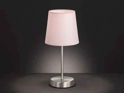 WOFI LED Tischleuchte, Lampenschirm Stoff - Klein - Konisch - Rosa, Elegante Lampe Fensterbank im Landhaus-Stil, Nachttischlampe Silber Matt, mit Schnur-Schalter