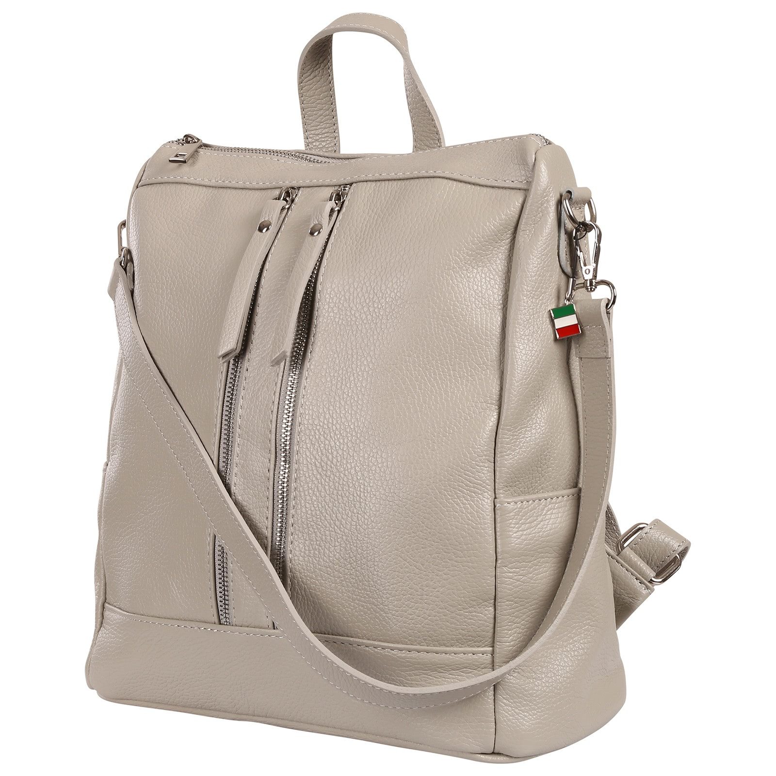 FLORENCE Cityrucksack Florence Rucksack Damen Echtleder, Damen Leder Cityrucksack, hellgrau ca. 30cm