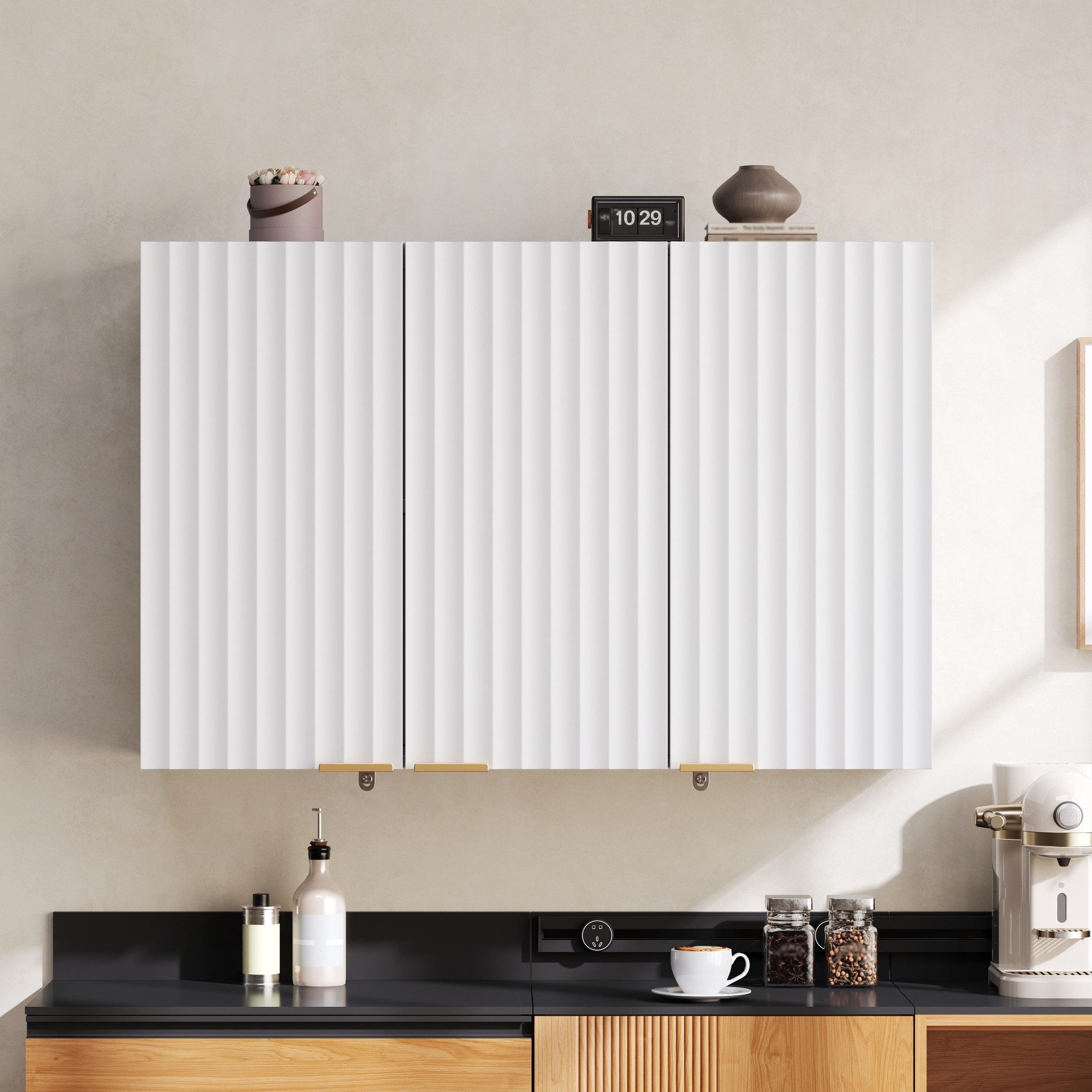 Celya Hängeschrank 90 × 29 × 60 cm Küchen-Wandschrank mit 3 Türen (Küchen-Wandschrank für Wohnzimmer, Badezimmer und Waschküche)