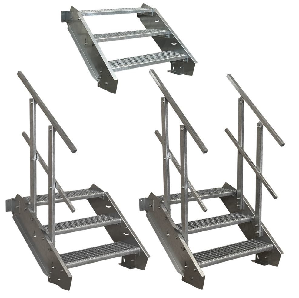 SRM Design Außentreppe 3 Stufen Stahltreppe Weiß Breite 60 cm Geschosshöhe 40 - 60 cm ohne Ge