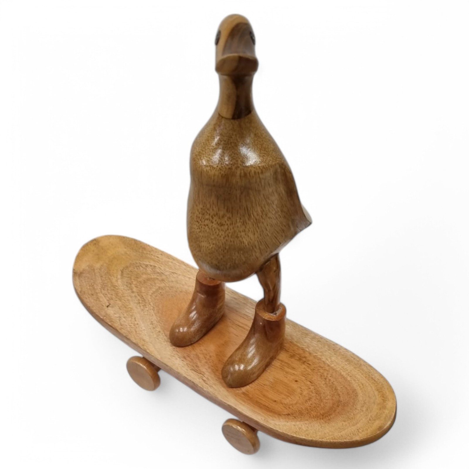 Kinaree Dekofigur Deko Holz Ente mit Skateboard, Unikat, Handgefertigt, Naturprodukt