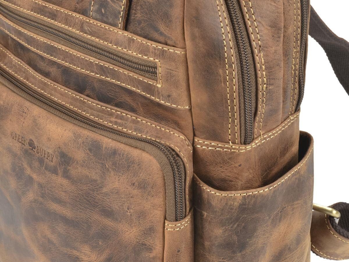 Greenburry Tagesrucksack "Vintage" Leder, Rucksack 27x31cm, kleiner Freizeitrucksack, antik braun