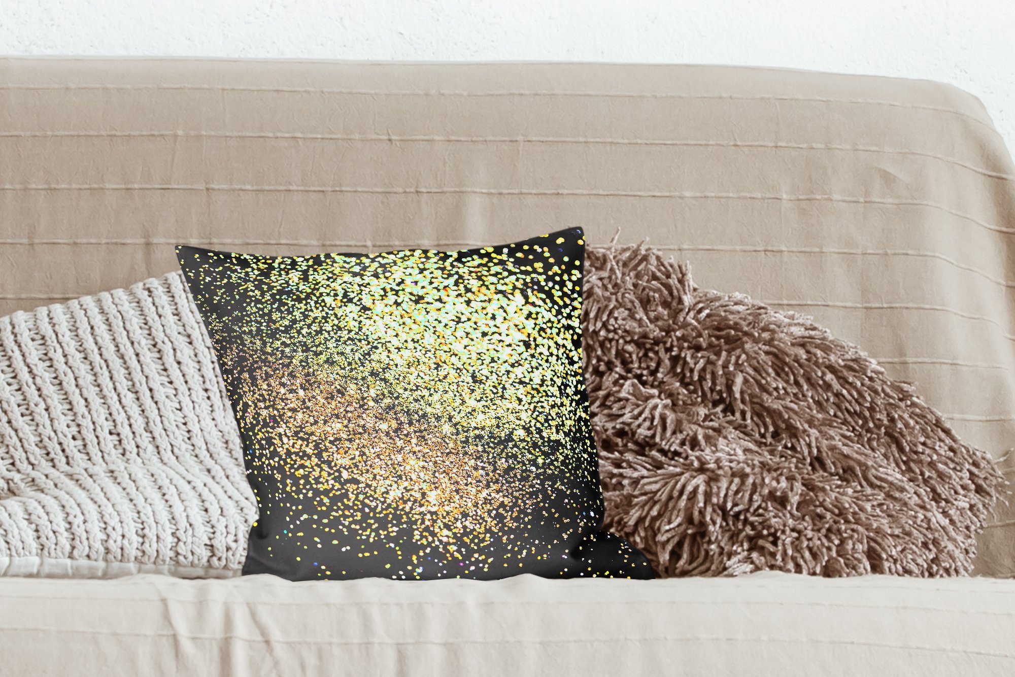 MuchoWow Dekokissen Luxus - Zierkissen Glitzer - Schlafzimmer, Sofakissen Gold - Füllung - Schwarz, Design Deko, mit Wohzimmer, für