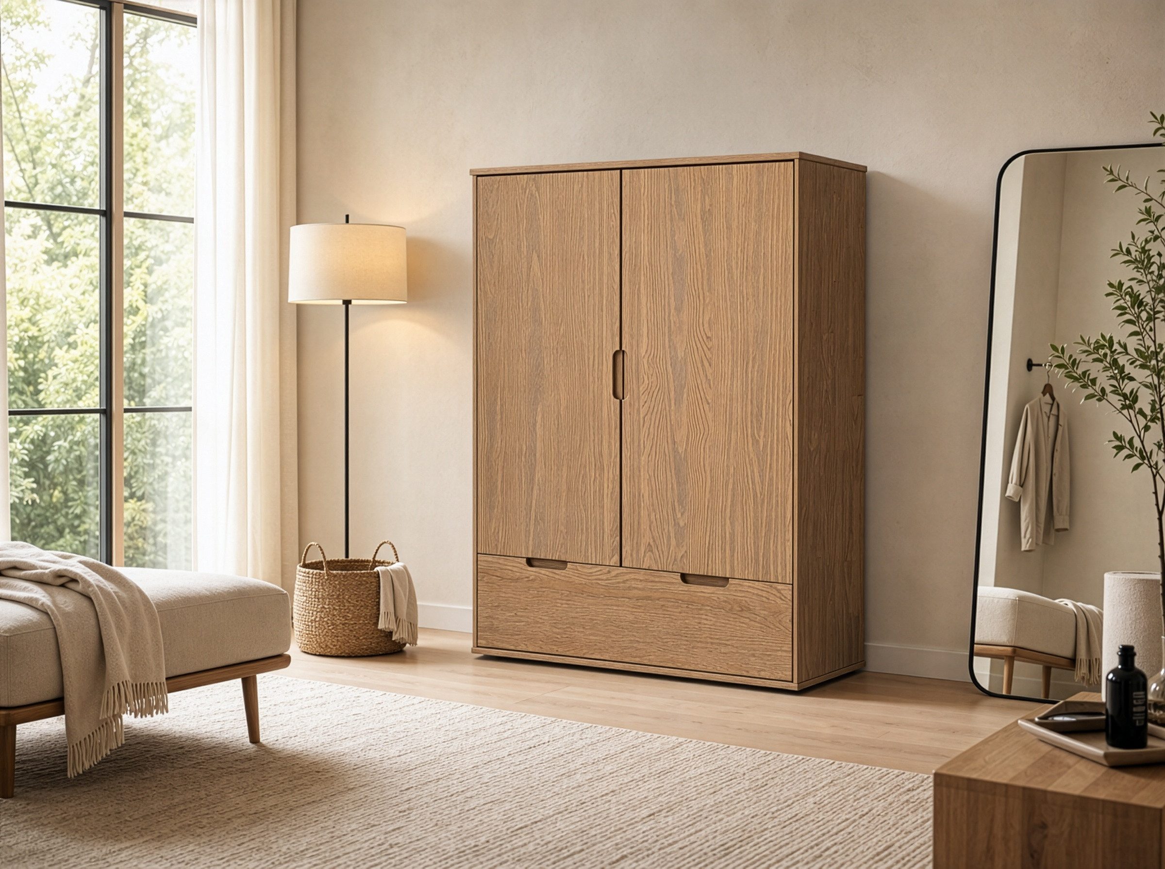 Moebel-Eins Kleiderschrank NESTRA Wäscheschrank, Material Massivholz, Kiefer eichefarbig