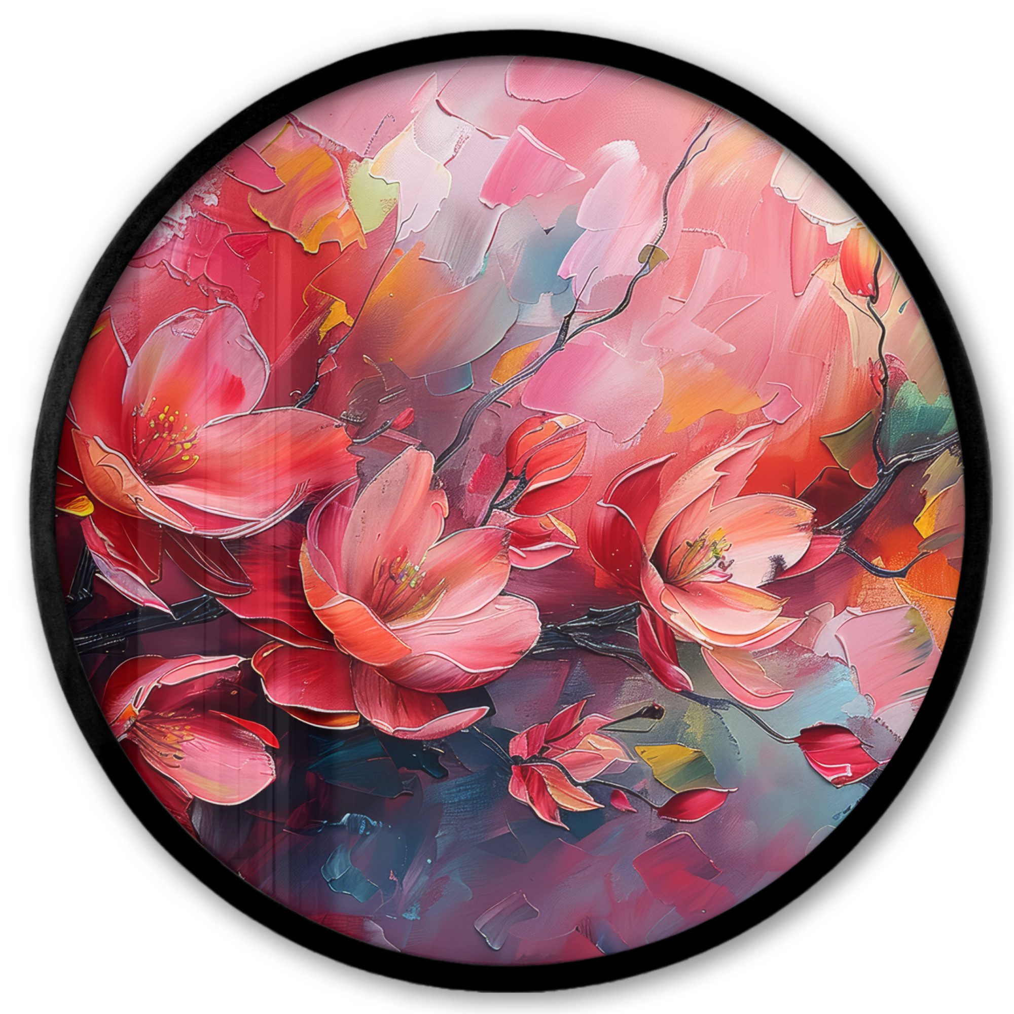 MuchoWow Poster Rund - Blumen - Rosa - Natur - Kunst - Abstrakt, (1 St), Runde Wandbilder, Deko für Wohnzimmer und Schlafzimmer, 40x40 cm