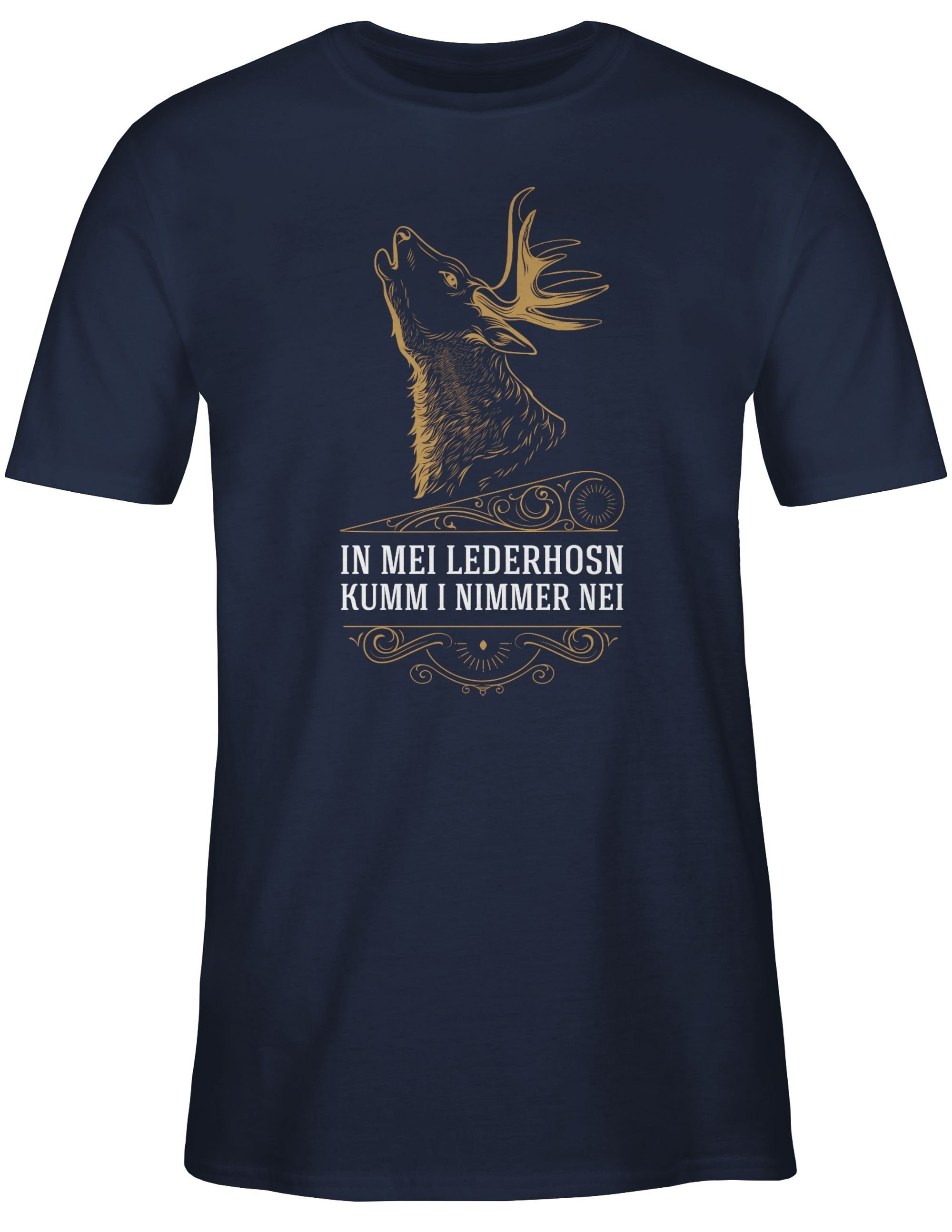 T-Shirt in - In mei nei kumm - Weiß Herren Mode Shirtracer Spruch Lederhosn für Blau nimmer Navy i Oktoberfest Hirsch 03