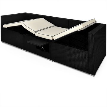 Casaria Loungeset, Polyrattan 3-Sitzer mit Tisch klappbar 5-fach Höhenverstellbar
