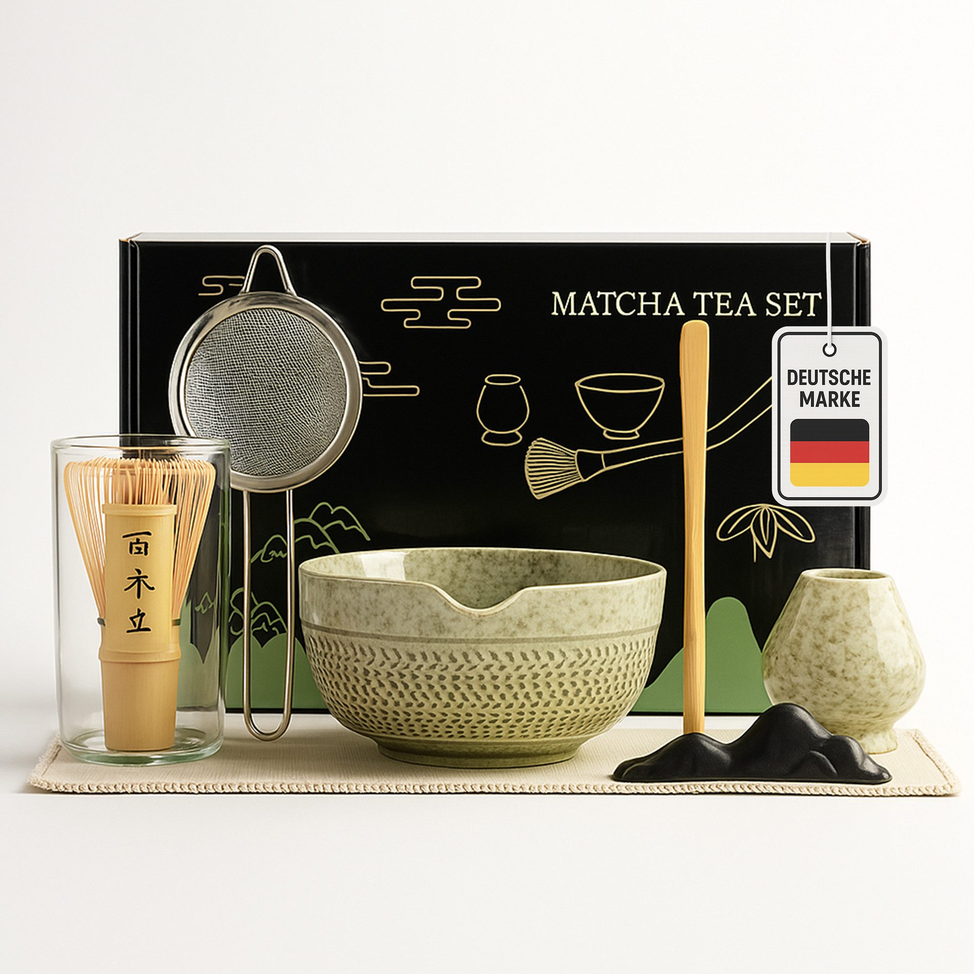 Roxlin Teeservice Roxlin Matcha Set (7-teilig) Keramik, Bambus-Besen, Schale & Zubehör
