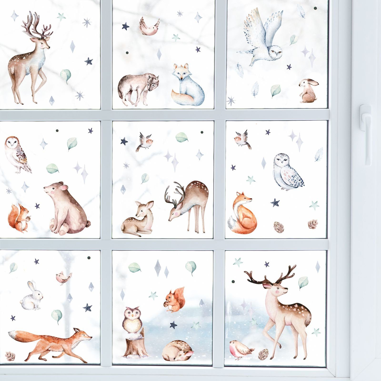 nikima Fensterbild Fensterbilder selbstklebend Wintertiere