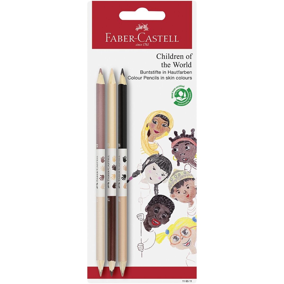 Faber-Castell Buntstift Children of the World, (3-tlg), 2 Farben pro Stift, mischbar