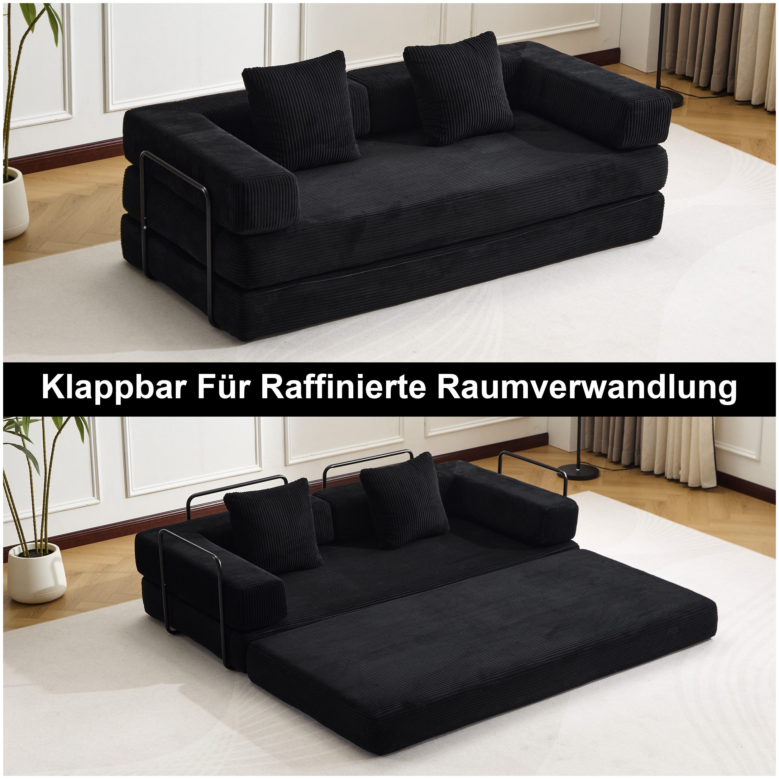 Vankel Loungesofa Faltbares Schlafsofa, bequemes Cord Bodensofa für kleine Räume, 4-in-1 Klappsofa für Wohnzimmer, Schlafzimmer, Büro oder Gäste