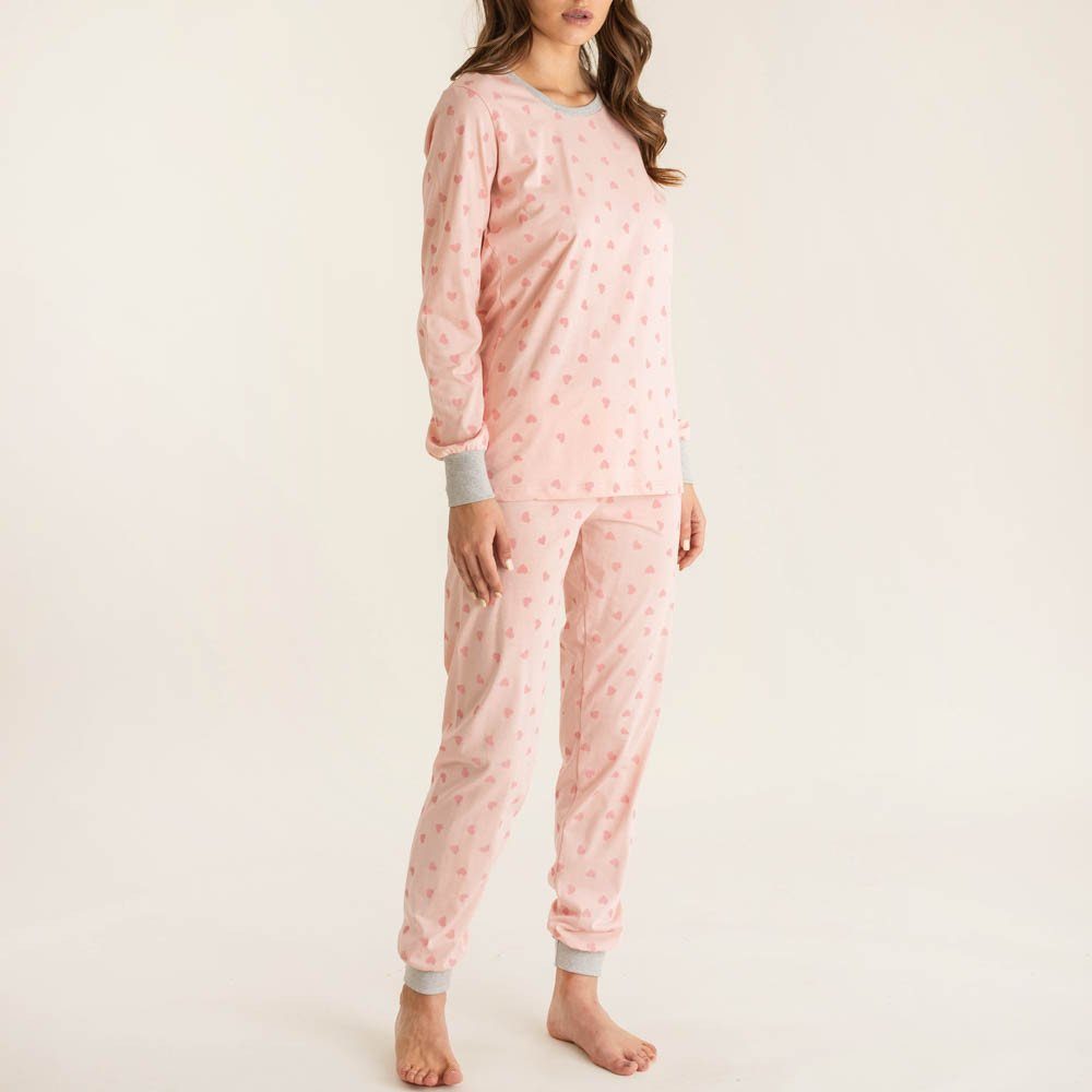 Jasmil Pyjama Damen lang Pyjama 100 % Baumwolle Große 38-46