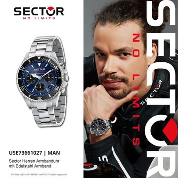Sector Chronograph Sector Herren Armbanduhr Chrono, (Chronograph), Herren Armbanduhr rund, groß (41mm), Edelstahlarmband silber, Fashion