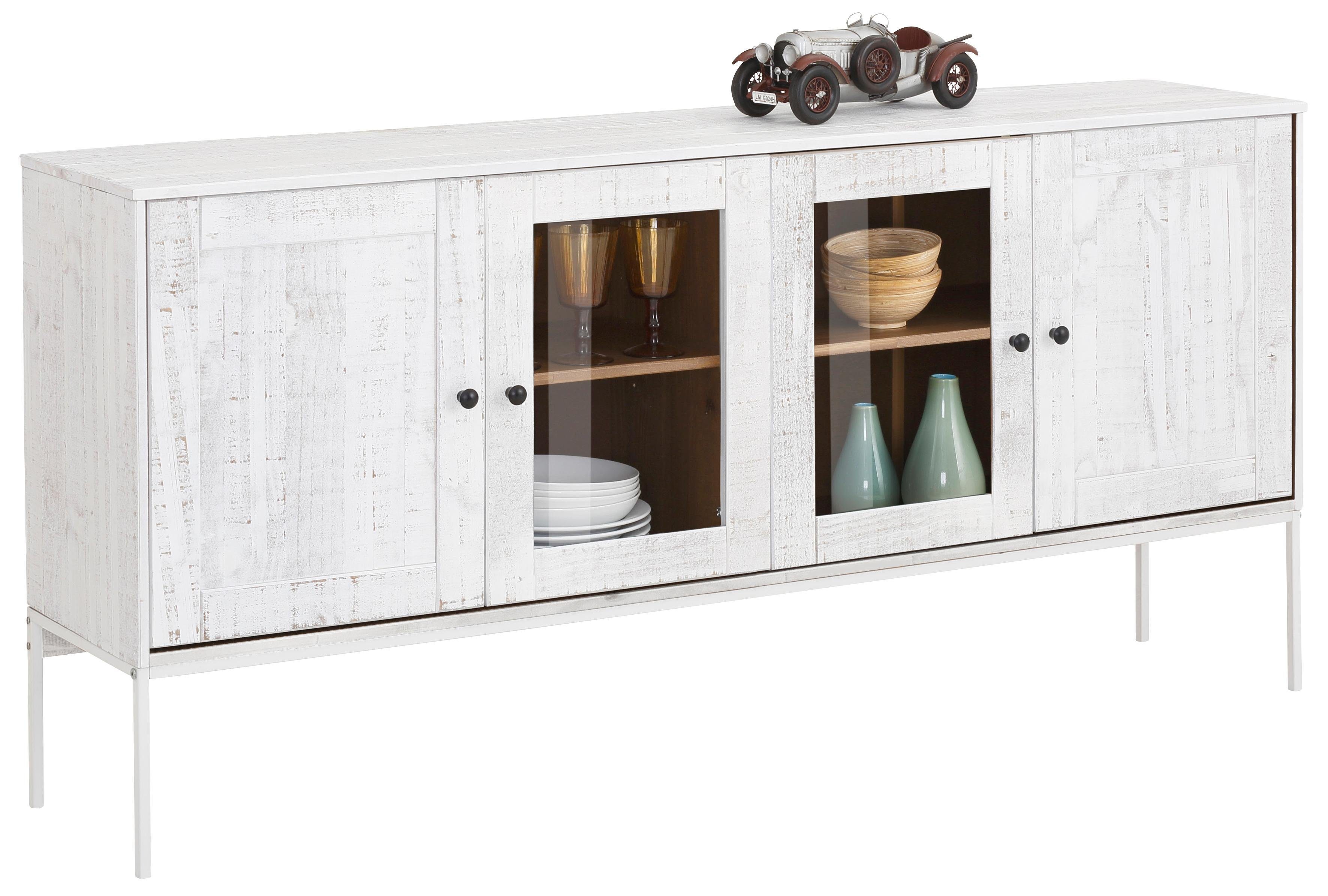 Home affaire Sideboard Freya, mit 2 Holztüren und 2 Glastüren, aus  Massivholz, Breite 165 cm | Vitrinenschränke
