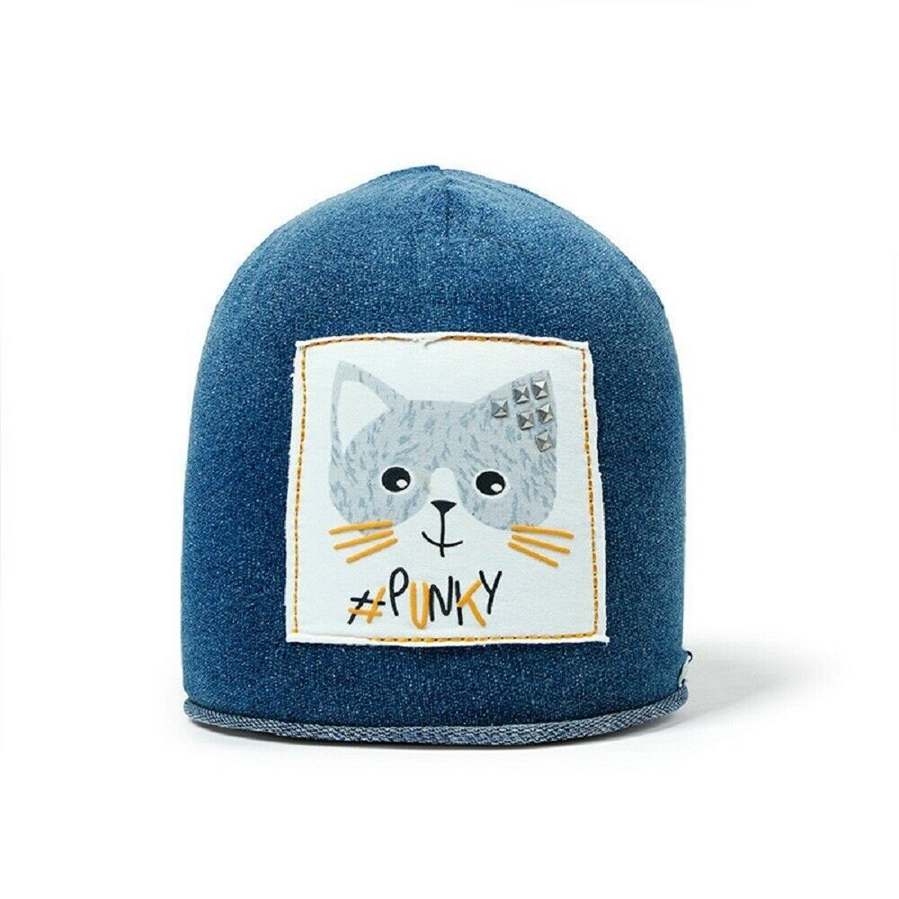 Hilltop Beanie Kinder Beanie / Mütze aus Baumwolle, Mädchen und Jungen, bis 8 Jahre blau Katze
