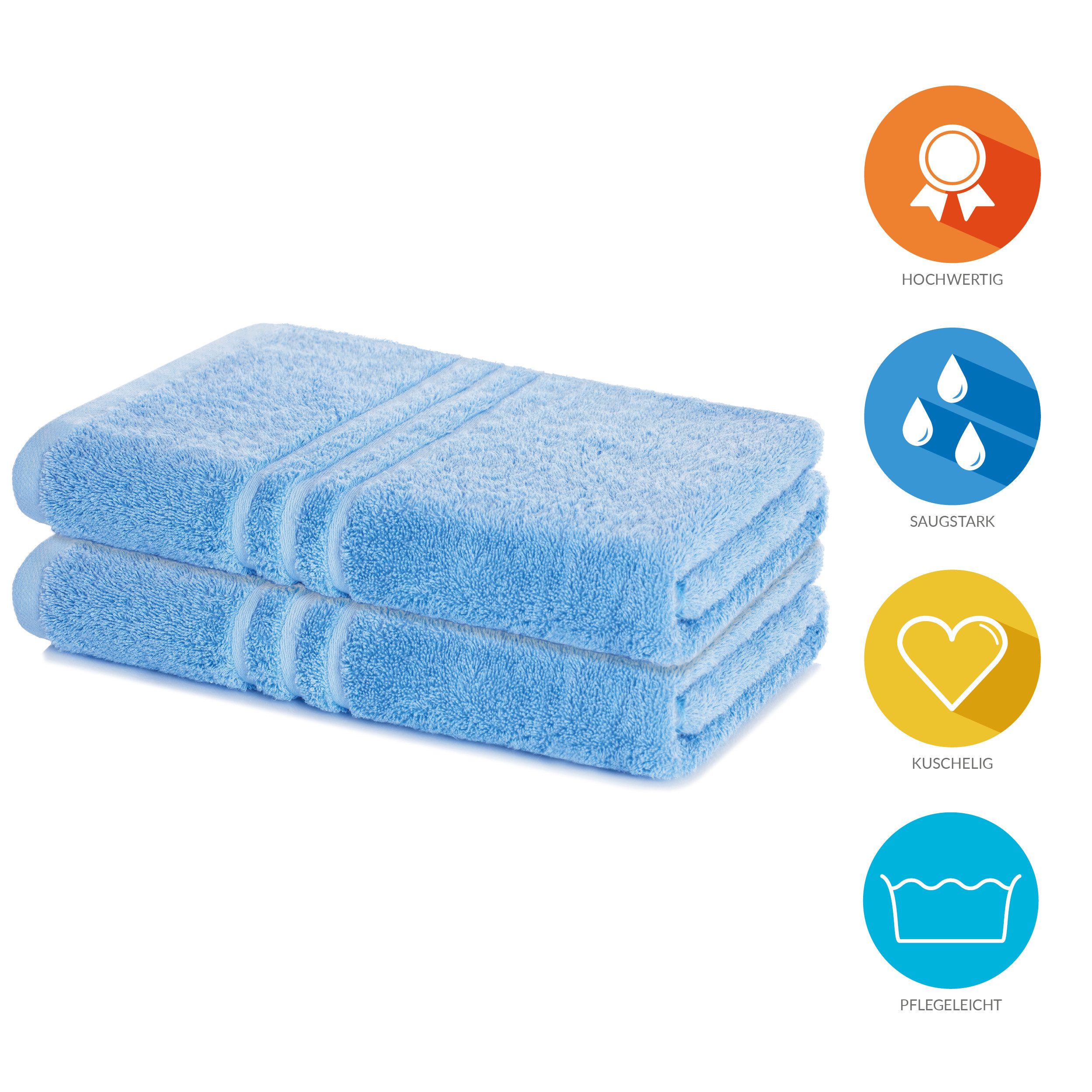 Lavea Duschtuch Elena Frottee Duschtücher Set 70x140 cm Handtücher, 100% Baumwolle (2er Set), Dusch-Handtuch, 500 g/m² Frottier, weich & saugstark, pflegeleicht