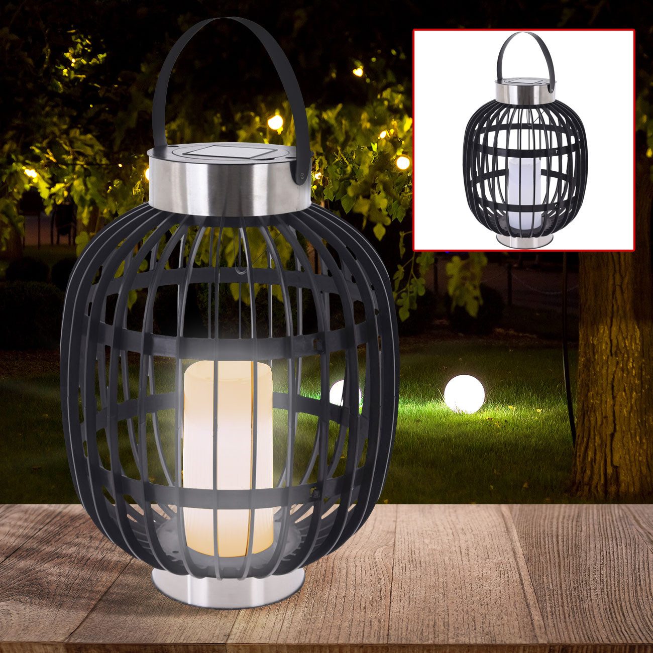 H&S Collection LED Solarleuchte H & S Collection Solar-Gartenlaterne Rattan-Optik (35x45cm), Spendet ein warm-weisses, angenehmes Licht – Bild 5 von 5