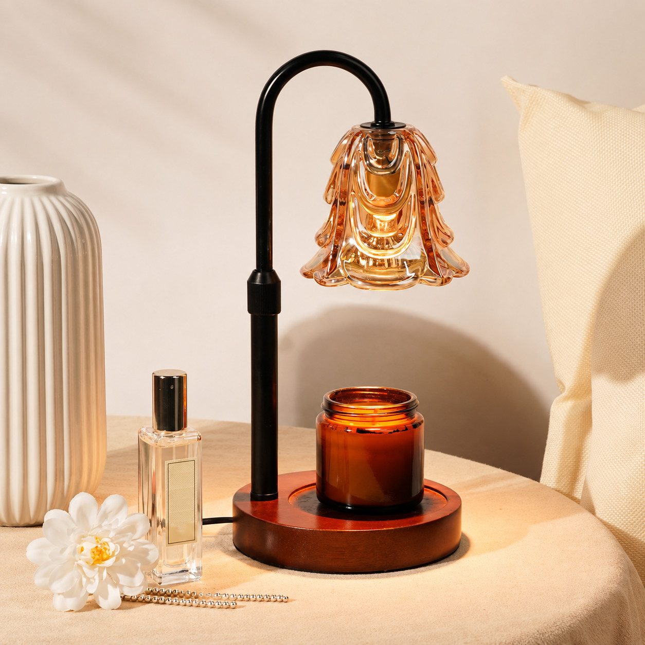 Futicare LED Nachttischlampe Kerzenwärmer Lampe mit Dimmer & Timer – Duftlampe ohne offene Flamme, Tischlampe für Schlafzimmer & Wohnzimmer, Candle Warmer für Duftkerzen, warmes Stimmungslicht