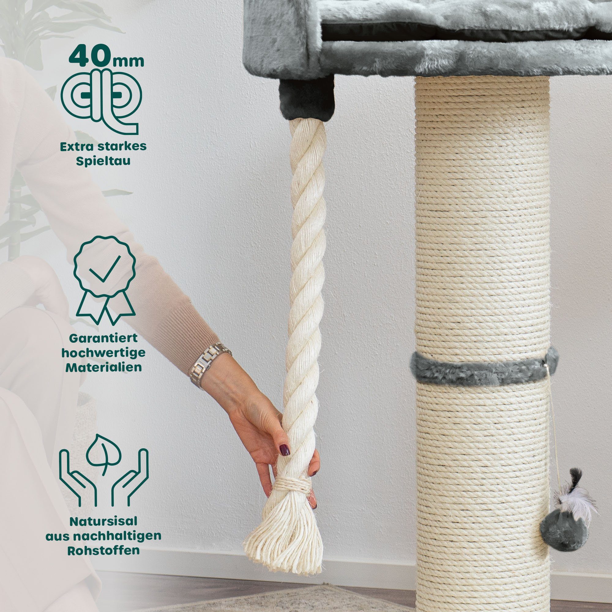 Happypet Kratzbaum BALU, Kratzbaum 'Balu', Robustes Natursisal, Dicke Stämme 18 cm, 100 cm hoch