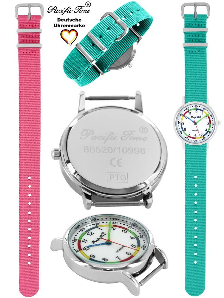 Match Quarzuhr Pacific Design - Kinder und türkis Set Armbanduhr Time Versand Wechselarmband, Gratis First Lernuhr Mix rosa und